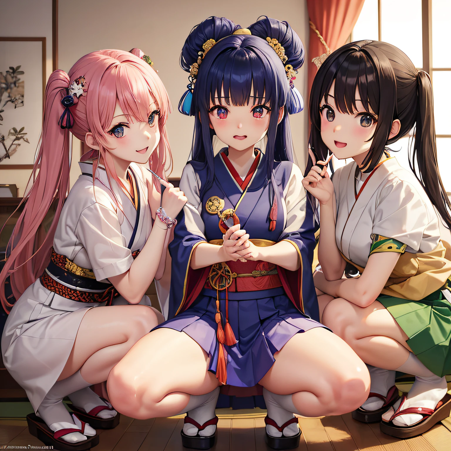 ((Japanese anime style)) The girls。World of Swords and Magic。underware。Mini skirt。Squatting crotch open。 --auto