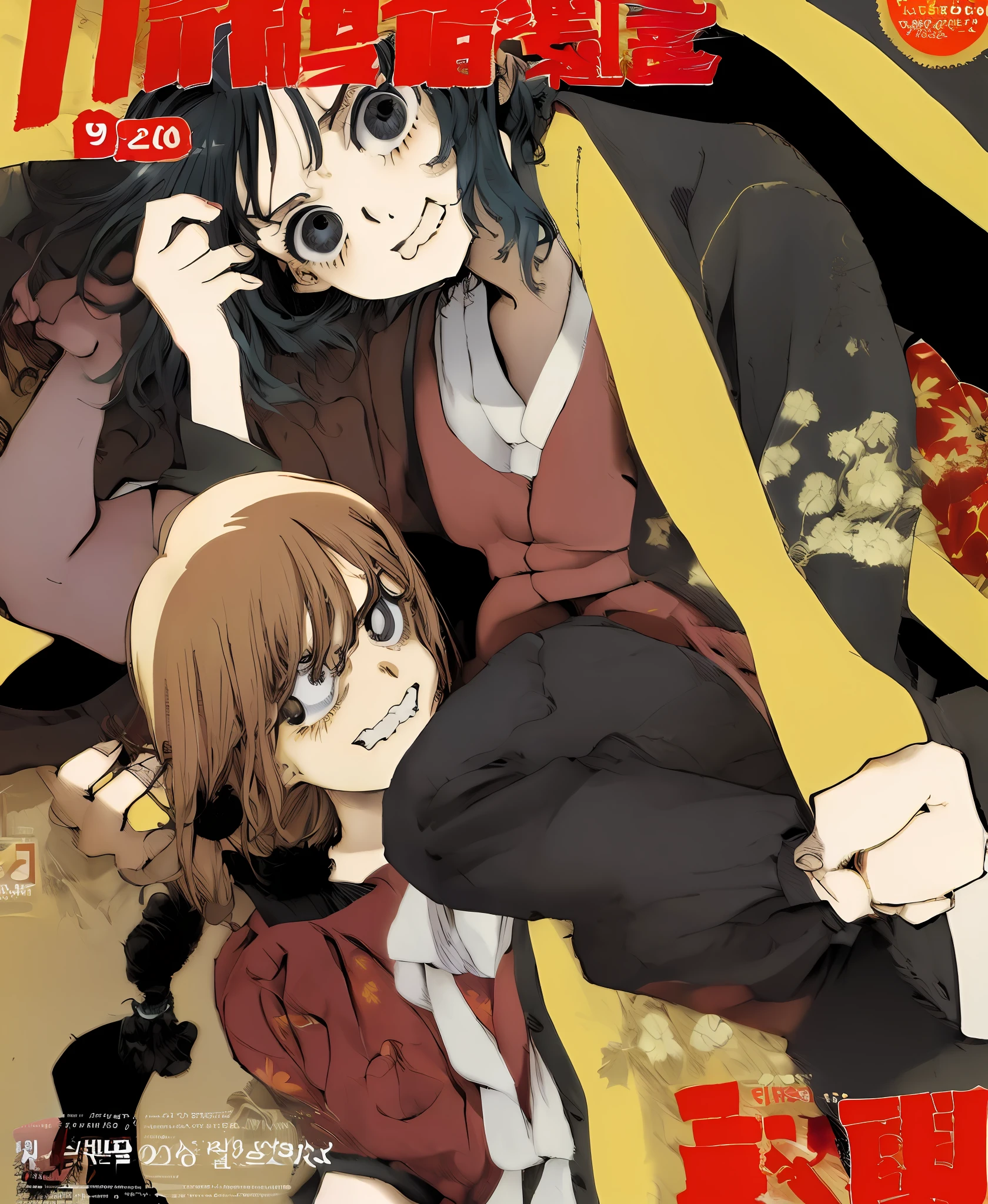 Uma garota triste (Asian girl, estilo anime 90 years, manga cover,inio asano,Garota adolescente,depression,garota coreana,cabelo curto,sombrio, trans,cover manga)