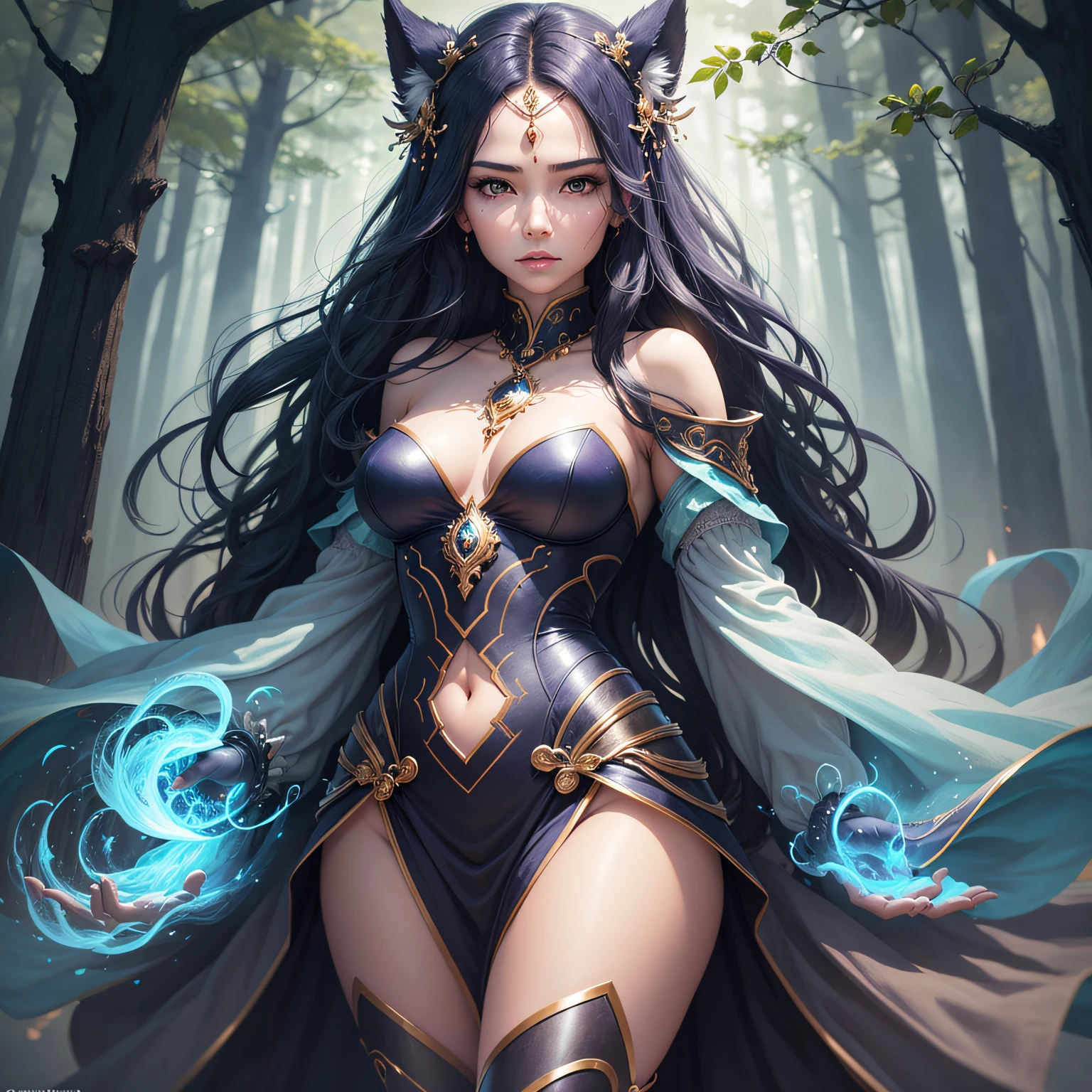 Nixeu digital art artwork illustration women fantasy art fantasy girl fan art eyes face closeup Ahri (League of Legends)long hair blue hair looking at viewer video game art League of Legend video game characters video game girls --auto