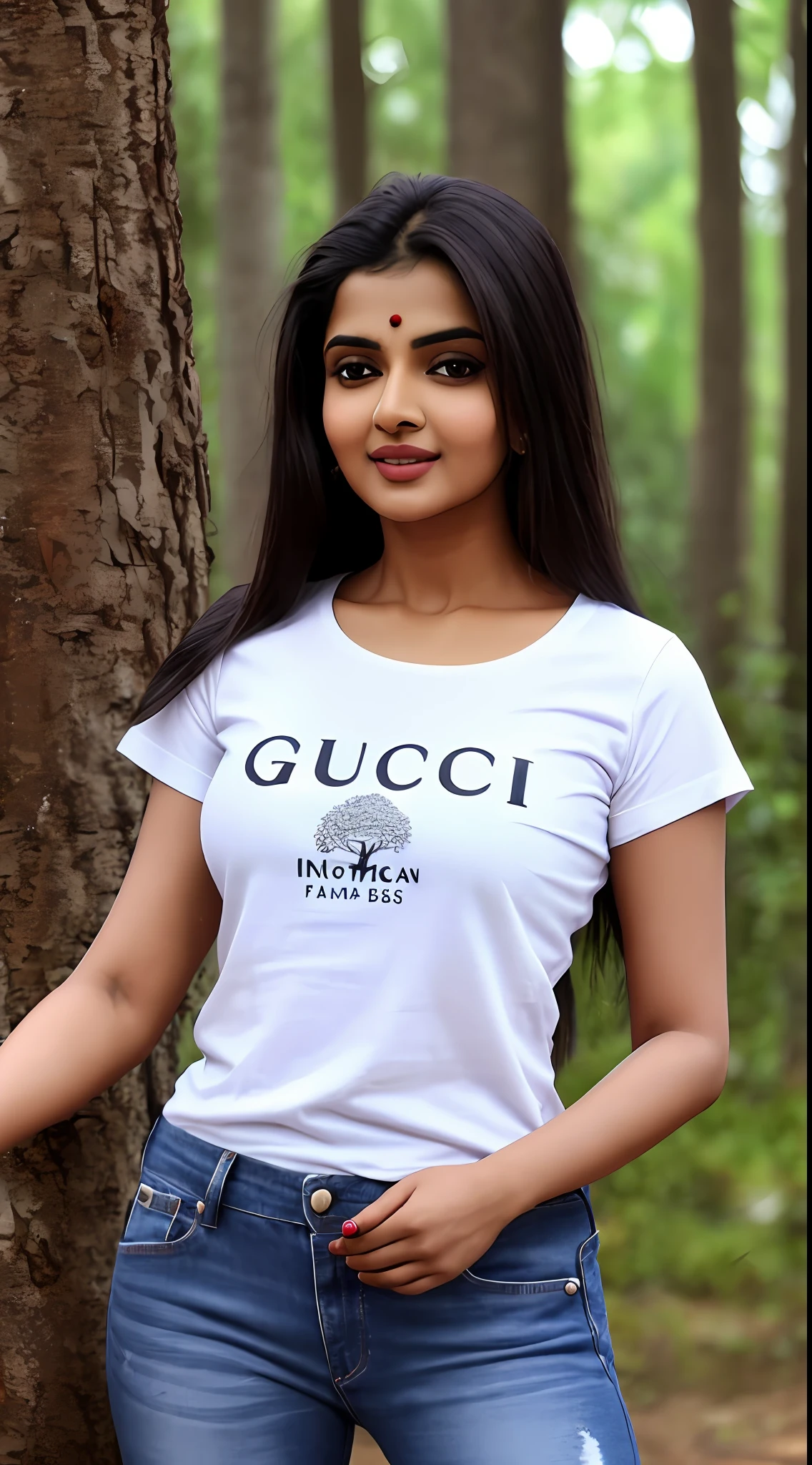 Hot indian actress,Gucci t shirt, jeanse, , forest home