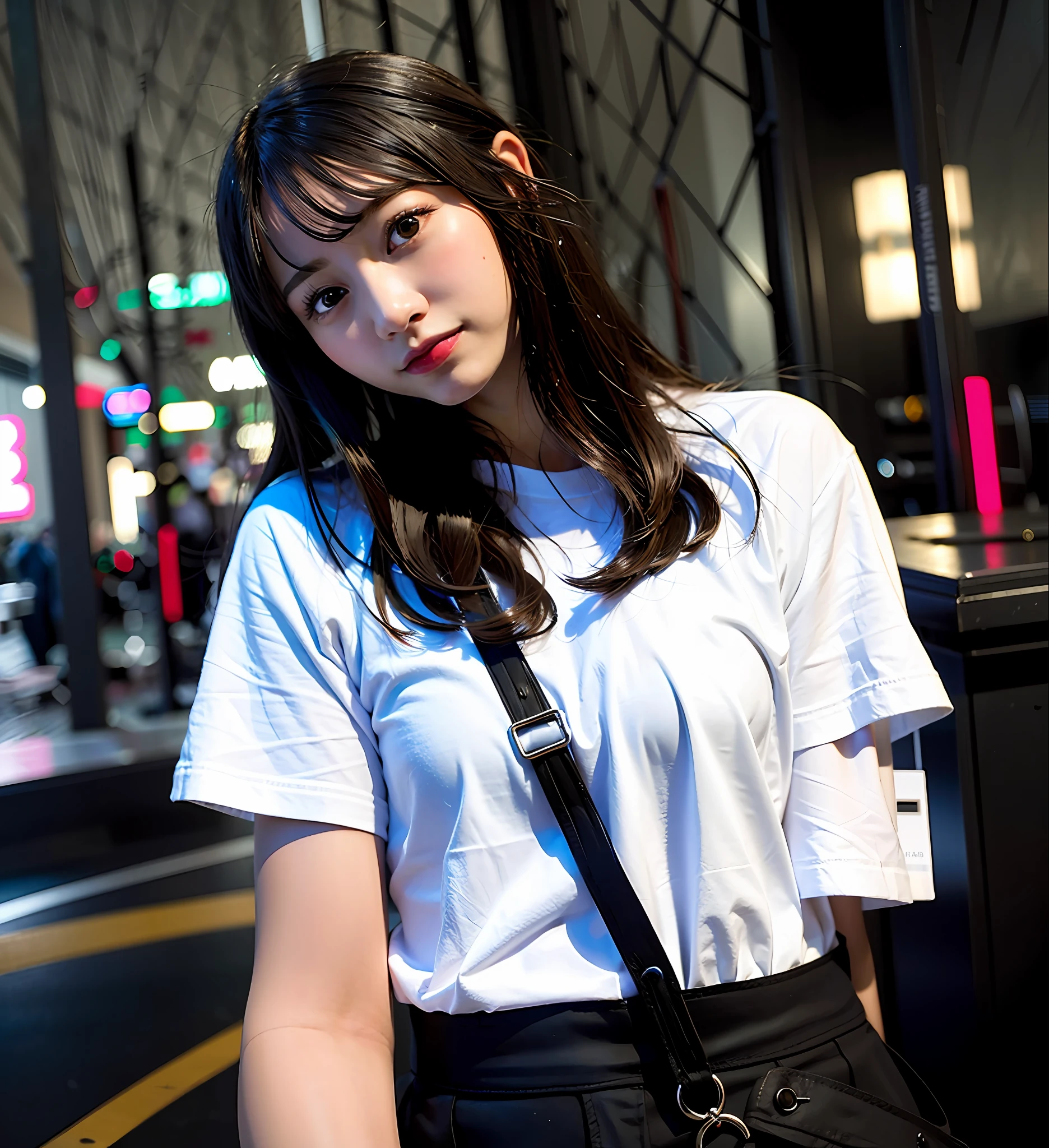 High Quality, High Resolution, (Photorealistic: 1.4), 1 Girl, (Black Hair: 1), (Small Breasts: 1.6), Close-up, Inside the Room, White Short Sleeved Shirt, (T-Shirt: 1.3)