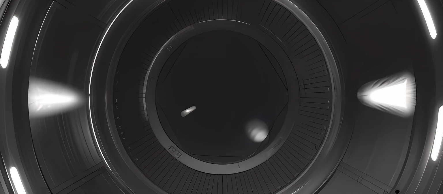 Black and white photo of a round object，Light comes from it, pov camera looking into the maw, camera looking down into the maw, source engine footage, inside of a black hole, the inside of a ufo, 360 monoscopic equirectangular, luminous black hole portal, extremely high aperture, ambient occlusion render, video still