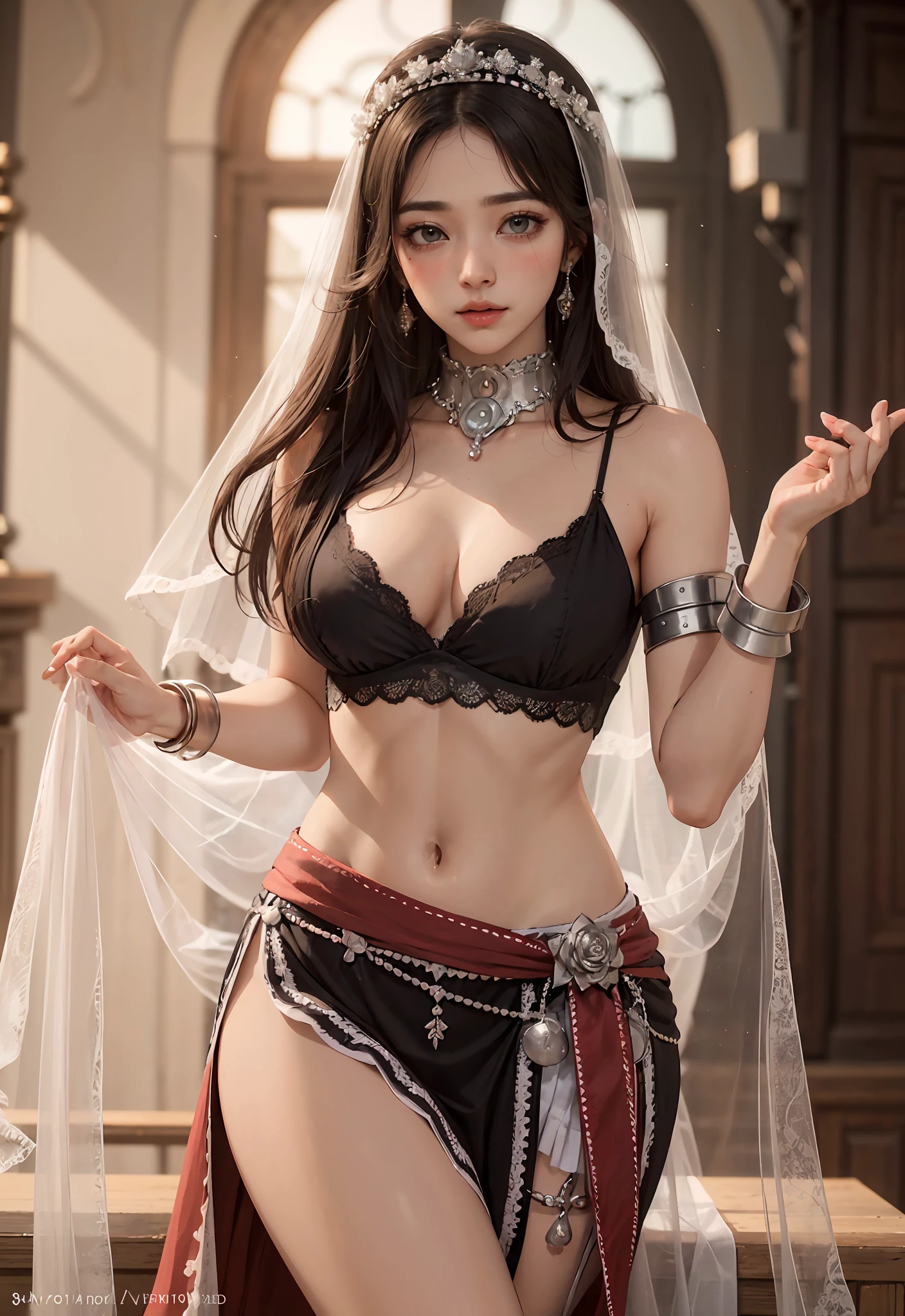 arurinh,
((blushing)) ((embarassed)) ,
waist up, absurdes,
long straight thin hair, dynamic pose, modelshoot:photoshoot, HD, high contrast, sharp image, masterpiece,
mouth closed, balanced eyes, CG render, small head bone, detailed collar bone,
(Best quality details:1.2),realistic,8K Ultra Detailed,High quality texture,detailed texture,finely detailed,high detail,extremely detailed cg,High quality shadow,beautiful face,Detailed beautiful delicate eyes, DOF, beauiful woman,smaller breast, tall,
blurry background,
black
scruffy
Wedding Dress,