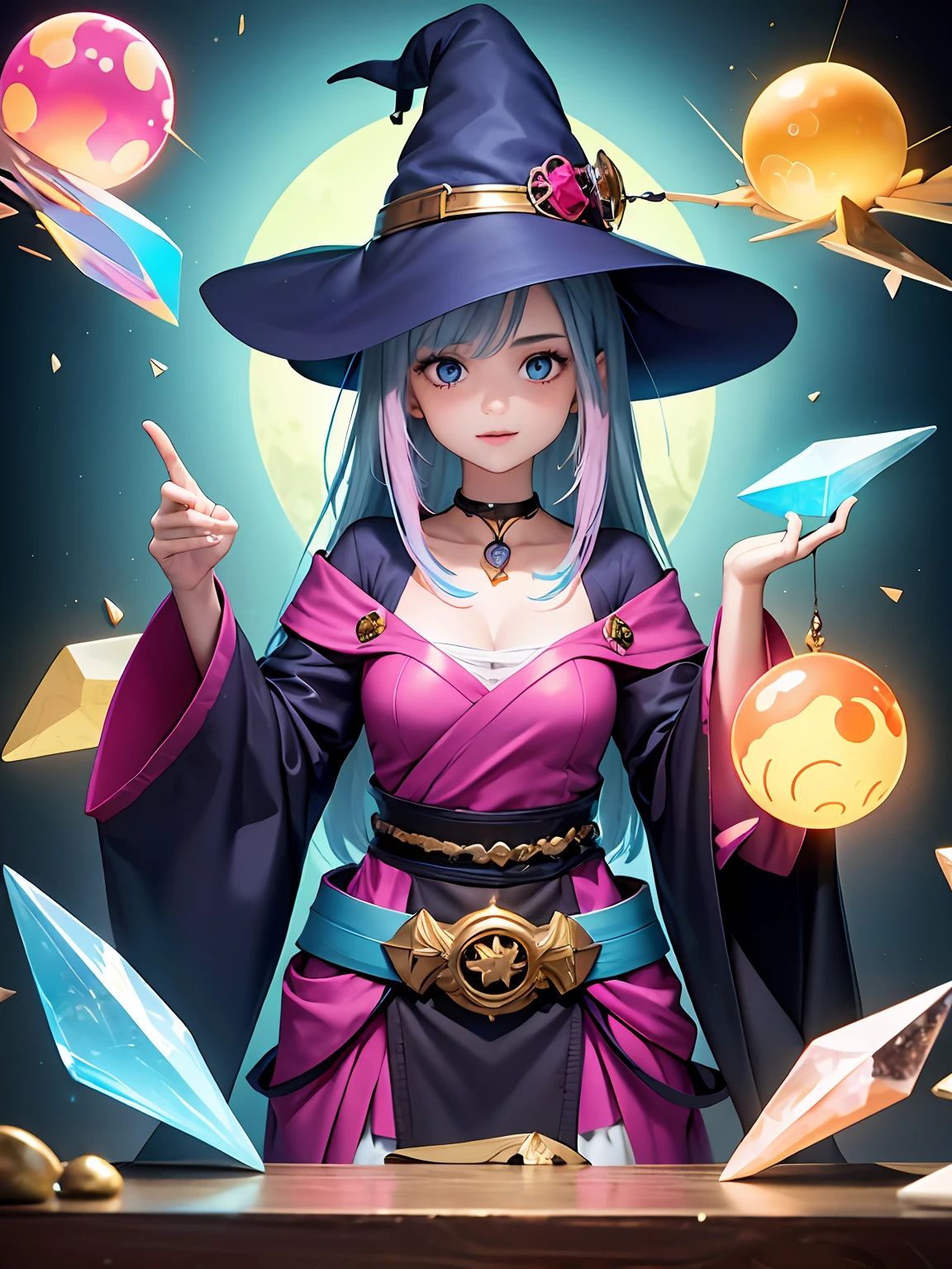 1girl, a witch with potions in her room, epic intricate, game concept art, colorful, crystal orb,