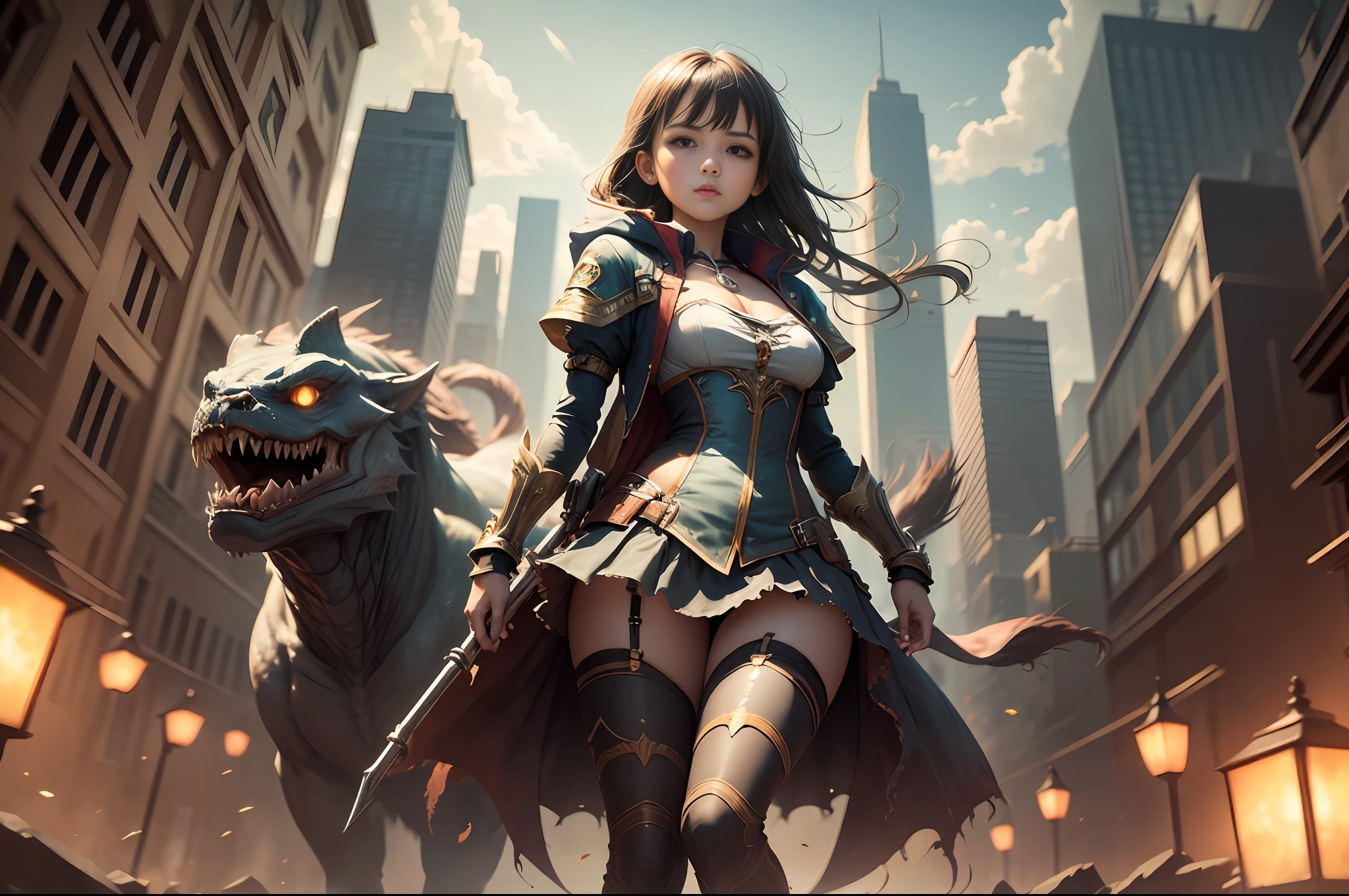 (masterpiece, top quality: 1.2), super detailed, cinematic lighting, HDR, girl caught by monsters, slim full body, cute, ,