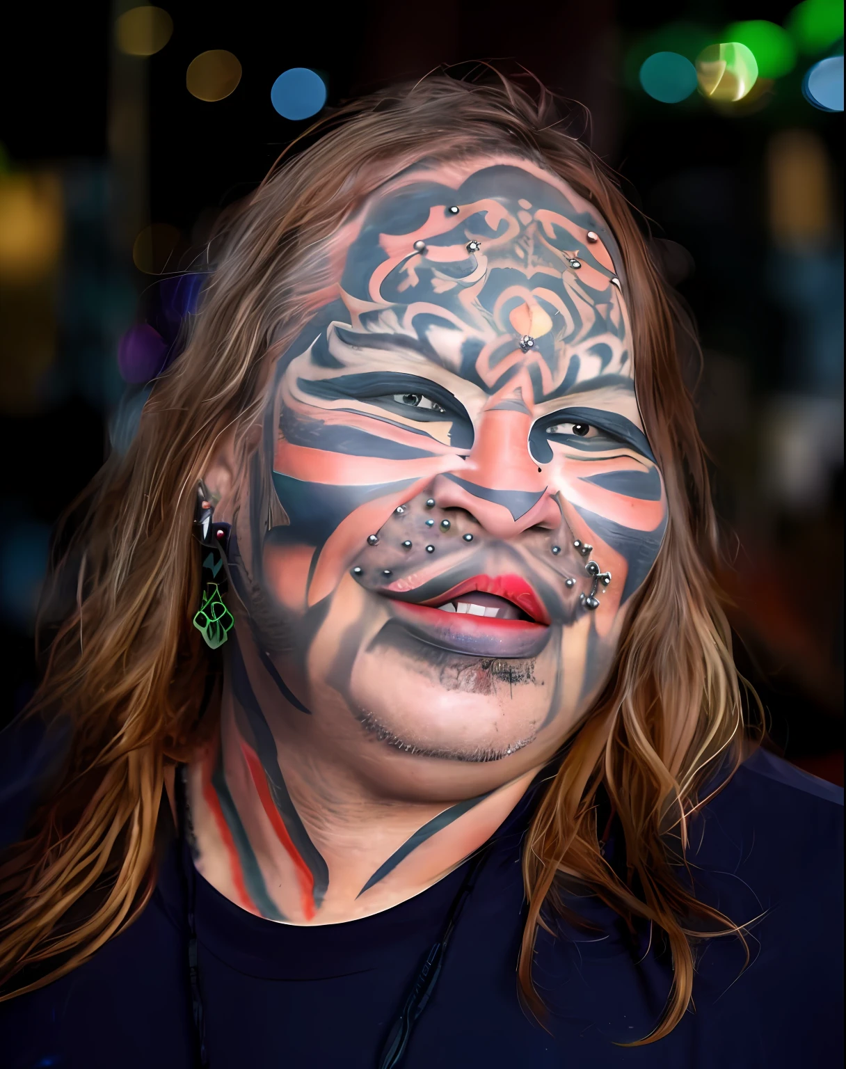Homem com pintura facial e piercings no rosto, tatuagem no rosto, tatuagens no rosto, rosto tatuado, com tatuagem facial, cobra-cara senhora, tatuagens faciais, full face tattoo epic portrait, pintura facial tribal, Piercing tribal e tatoos, pinturas tribais do rosto, body modification, Gangrel, corpo totalmente tatuado, uma mulher berserker muito bonita