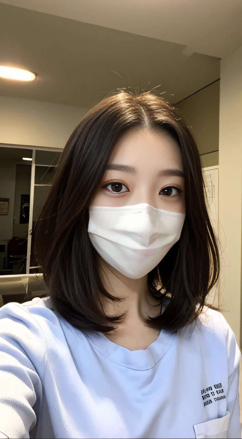 Night interior real lighting】 【Hospital lobby:2.0 大厅 外景 柜台 】 【1girl 护士戴口罩 身材完美的美女 纤细腹肌 翘臀】 【Wear a mask, bonnet,, cap,】 【Black hair, Dark Brown Hair, wave head, setback, long hair, layered haircut】 【Ultra-fine face Round face】 【Long eyelashes, solid round eyes, finely eye, finely eye, delicate eyes, Double eyelidd】 【Ear blush】 【Highly detailed face and skin texture Whitening skin】 【Light smile】 【(short haired ,-sleeved shorts half-sleeve clothing nurse clothing】 【超现实主义 阴影 浮雕 立体图 大气透视 8k 超级细节 准确率 最佳质量4k 自然光 最佳质量 逼真灯光 杰作 清晰对焦】
