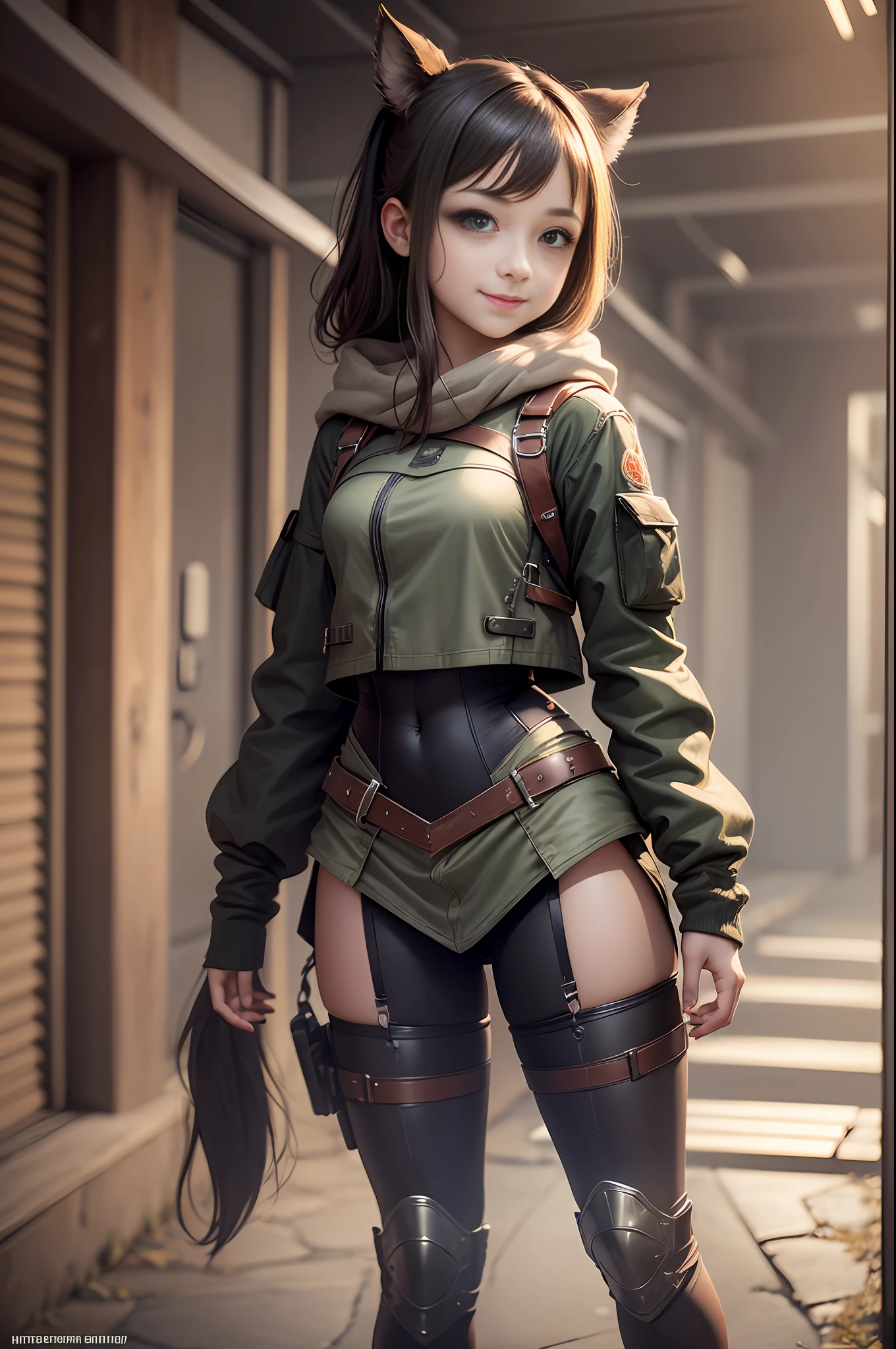 (masterpiece, top quality: 1.2), super detail, cinematic lighting, HDR, girl caught by monster, slim full body, cute, smile, ,