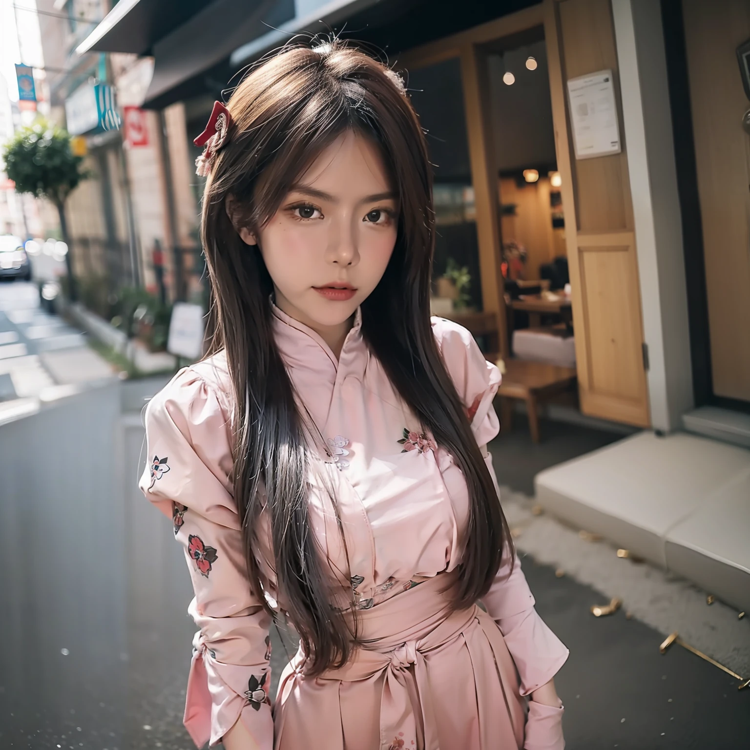 selfie garota japonesa com idade em torno de 25 anos com roupa de garçonete