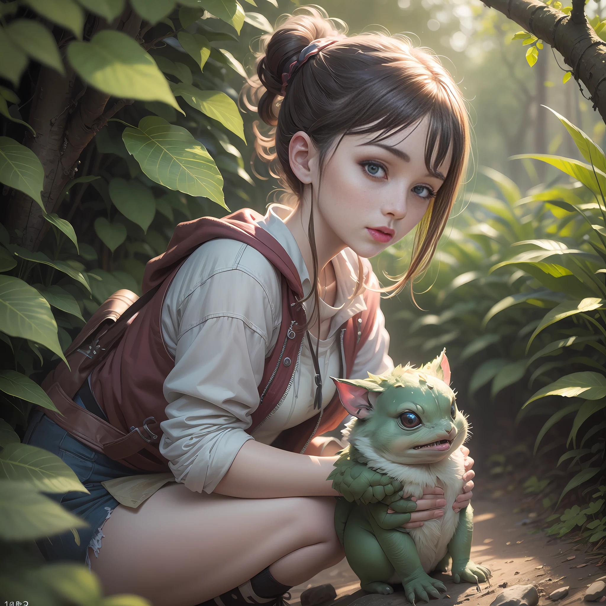 (masterpiece, top quality: 1.2), super detail, cinematic lighting, HDR, girl playing with kappa, cute, 18 years old,