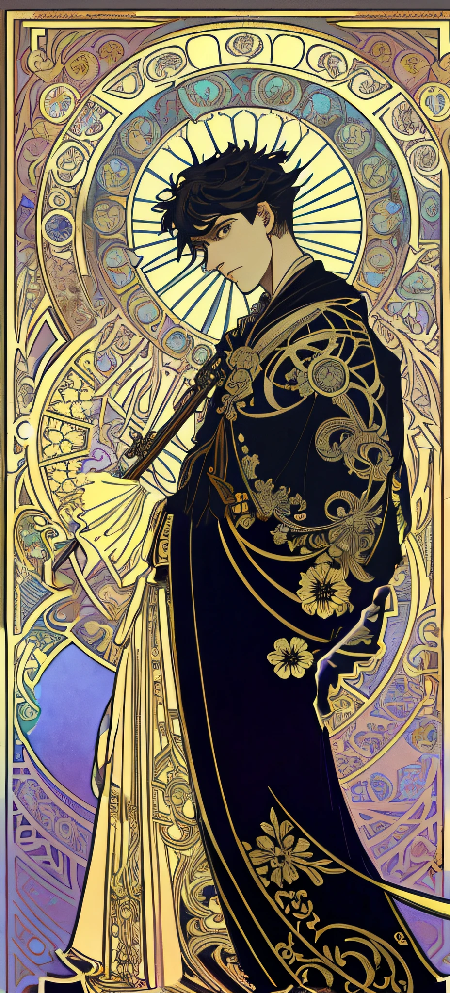 Male busts, Alphonse Mucha, mucha style 4K, alphonse mucha style, demura and alphonse mucha style, and flat shadow Mucha style