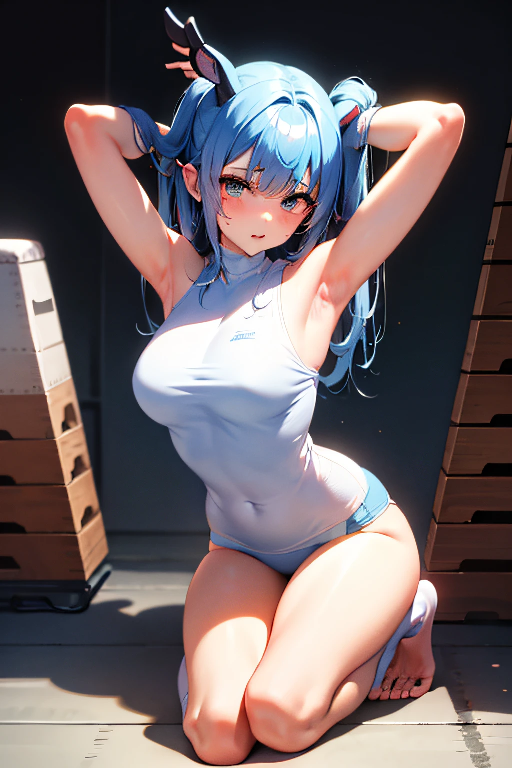(((Arms、Armpit)))、Twisting the body、(Holding your knees)、Gymnasium storeroom、女の子 1 人、MASTERPIECE、sthe highest qualit、highlydetailed