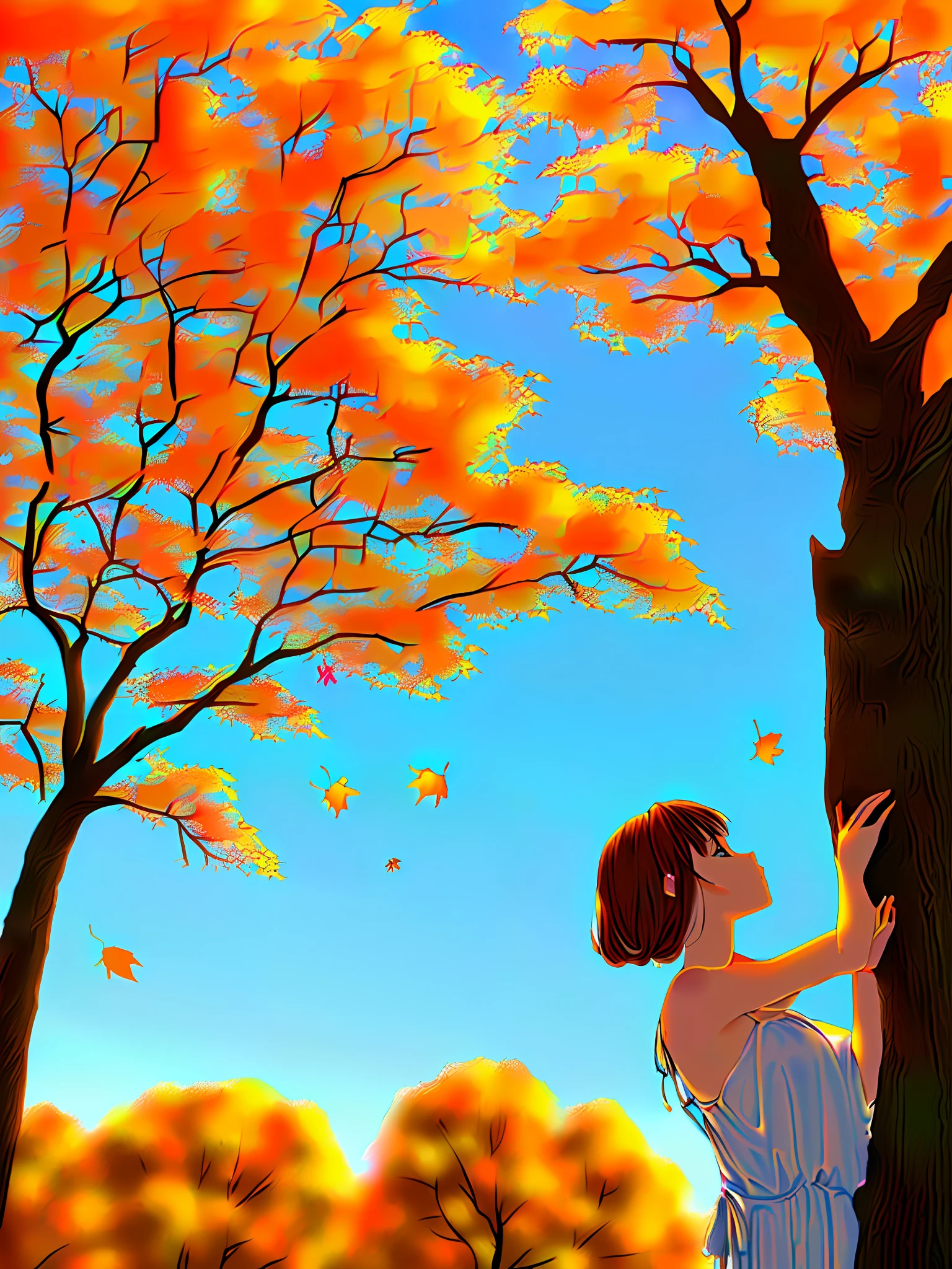 absurdres, masterpiece, highres, cinematic, full HD, 8k, intricate detail, ultra detailed, illustration, The falling leaves
Drift by my window
The autumn leaves
Of red and gold
I see your lips
The summer kisses
The sunburned hands
I used to hold
Since you went away
The days grow long
And soon I'll hear
Old winter's song
But I miss you most of all, my darling
When autumn leaves start to fall
Since you went away
The days grow long
And soon I'll hear
Old winter's song
But I miss you most of all, my darling
When autumn leaves start to fall
Yes, I miss you most of all, my darling
When autumn leaves start to fall