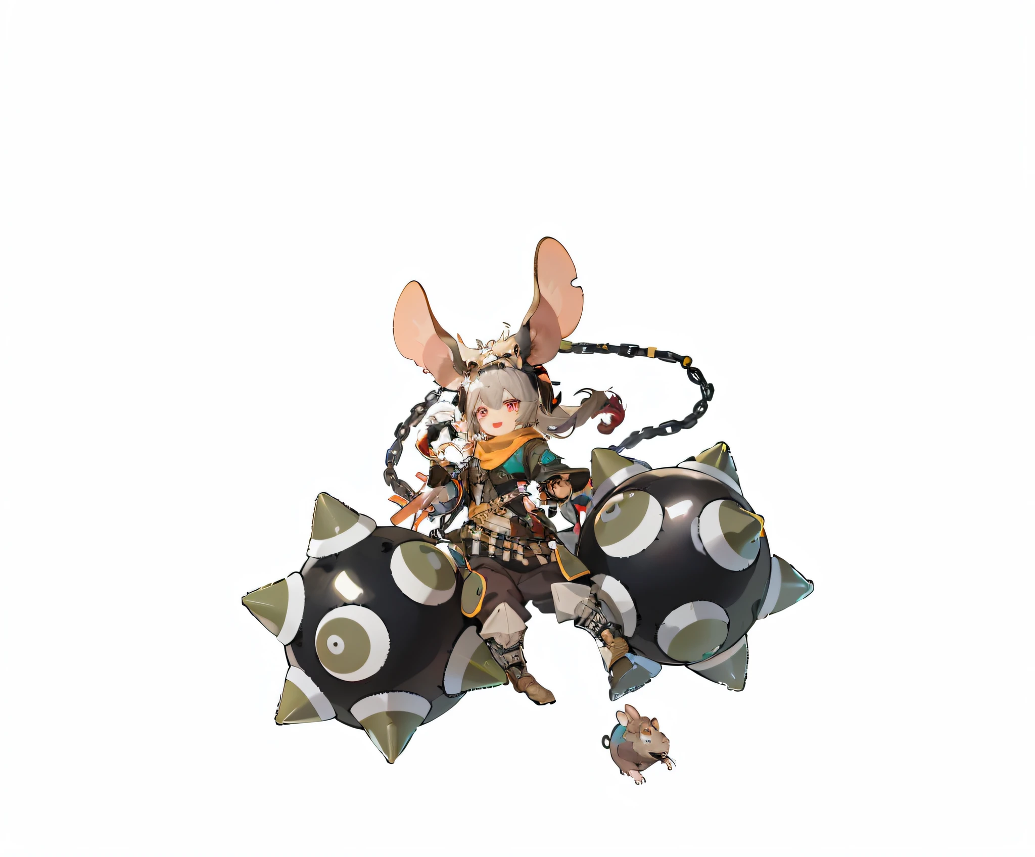 anime character with a chain and a ball on a white background, rat kind mecha, maplestory mouse, steampunk rat, fairies、, 3 d render official art, man riding a giant mouse, cute elaborate epic robot, is evil gremlin, cyborg mouse, rat king, steampunk robot ant, cyberpunk mouse folk engineer, character art of maple story, goblin chainwalker