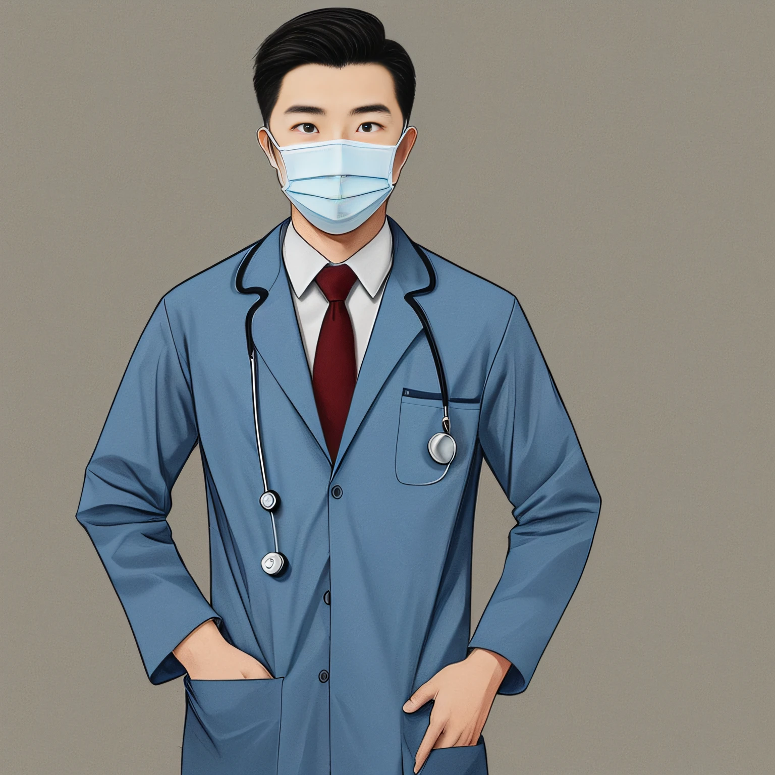 Draw a male doctor wearing a mask。 --auto