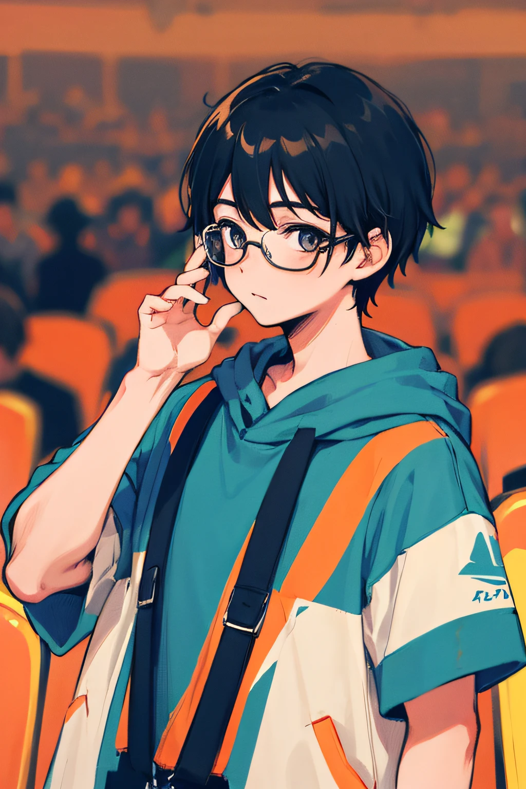 niji colors, 1 boy, 2, boy, glasses, upper body, looking at the audience, Quif,