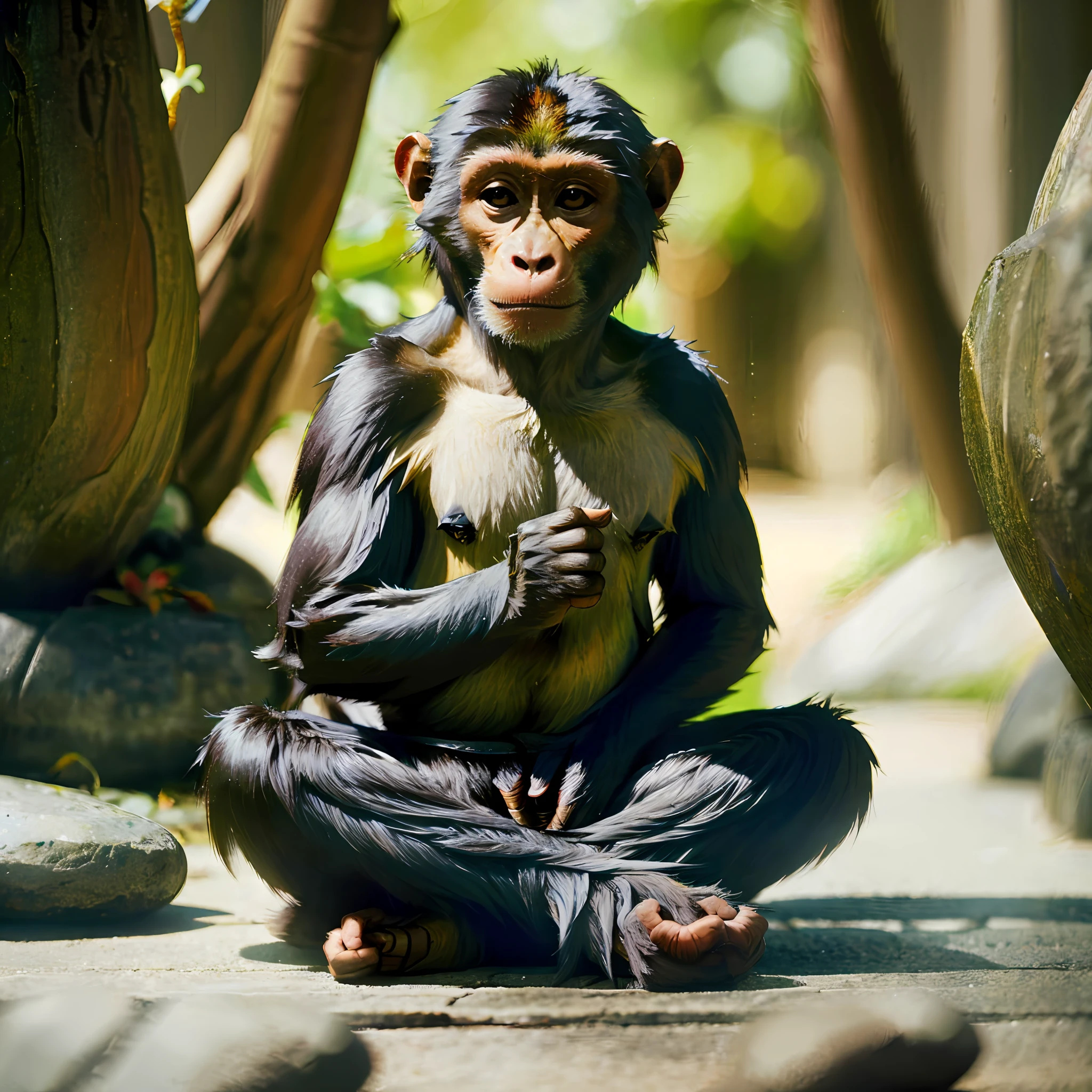 A monkey meditating with a relaxed expression