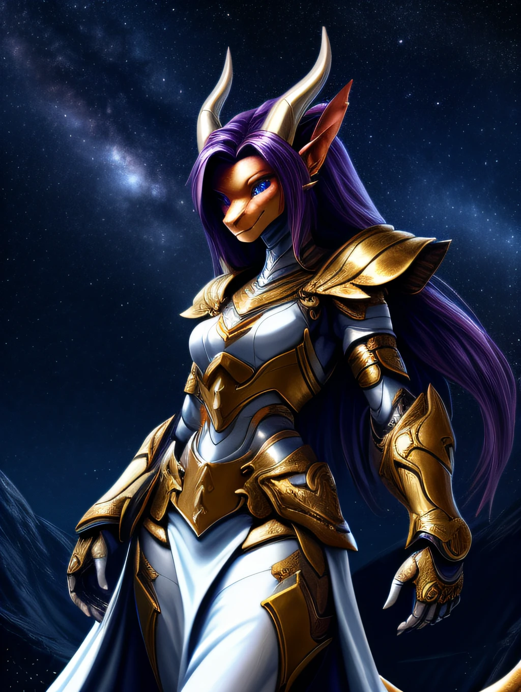 (Dragon), woman, antrum, high detail, high resolution, solo, small breasts, fair skin, colored details, long hair, slender body, detailed, far, small body, armor, hands with cloth glove, detailed texture, night, starry sky, dynamic lighting, perfect lighting, highlighted shadows,