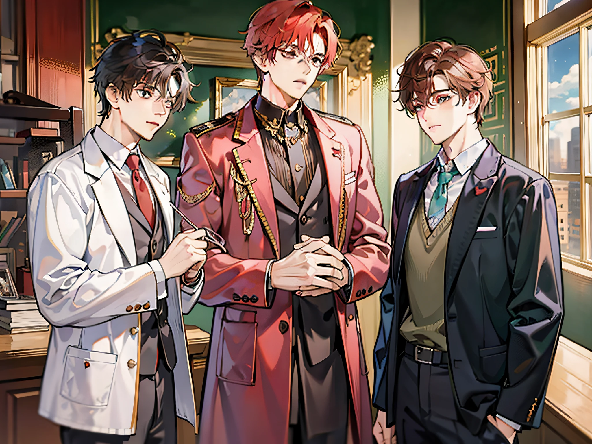 A doctor，A president，A top student，Surround a weak red-haired boy in the middle