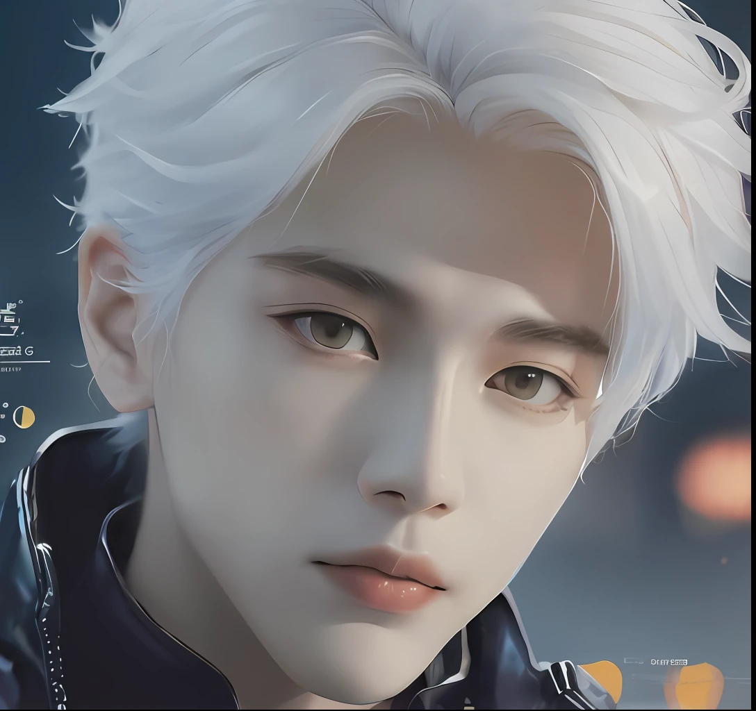 a close up of a person with white hair and a black jacket, white haired, Cai Xukun, artwork in the style of guweiz, inspired by Yanjun Cheng, white-haired, Realistically. cheng yi, inspired by Zhang Han, inspired by jeonseok lee, realistic anime art style, WLOP : : 5, portrait of kpop idol