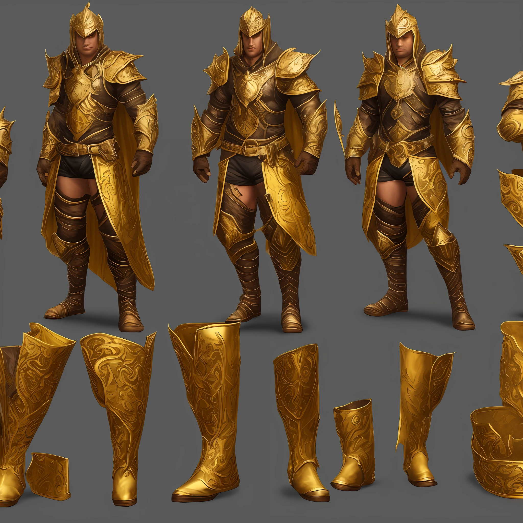 Create a character to play in golden armor on top, underwear and knee-high boots --auto
