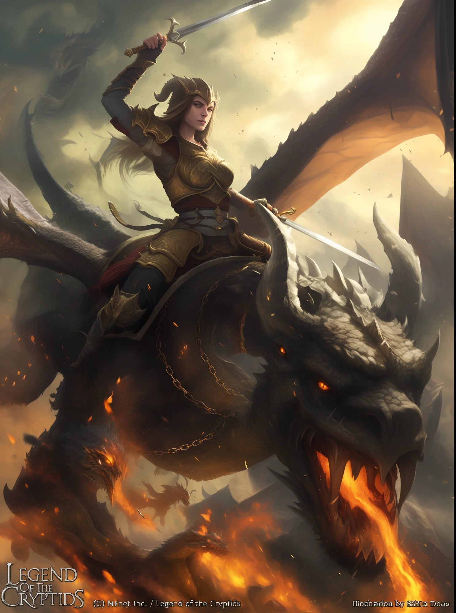 a woman riding on a dragon with a sword in her hand, teenage girl riding a dragon, Hiper-realista D & d fantasy art, epic fantasy artwork, riding a dragon, epic fantasy card game art, dragon rider, epic fantasy artwork, Dungeons and Dragons Arte de fantasia, epic fantasy digital art style, arte de fantasia detalhada, charging through a dragons lair,(((8k)))
