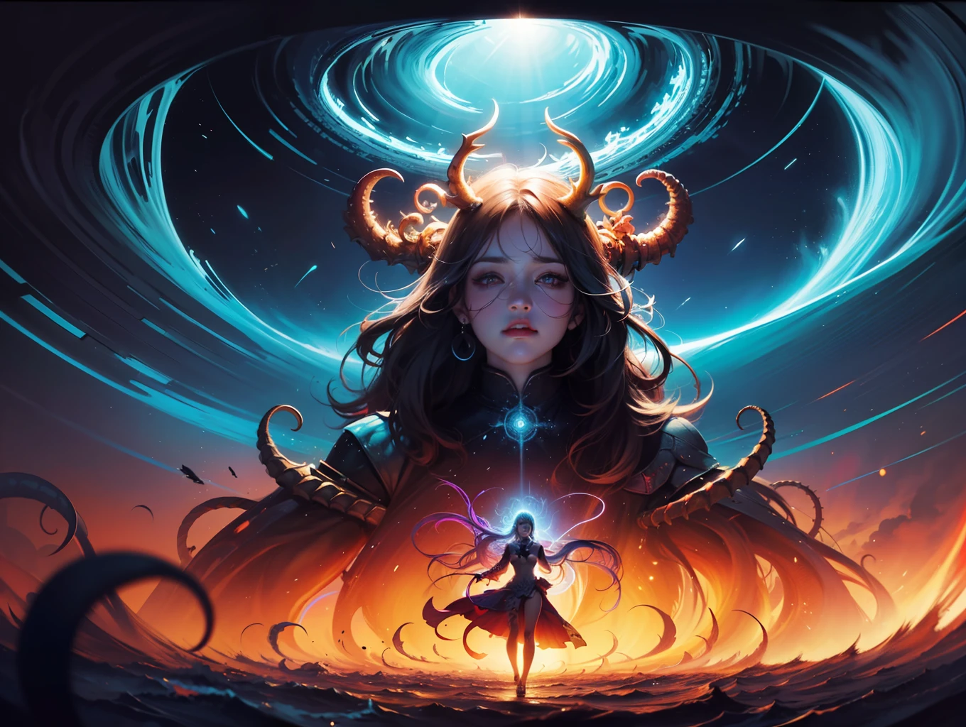 COLORFUL，Master composition，Focus on key people， photorealistc，Meisterwerk， prize winning-winning， best quarity， Meisterwerk， Hyper detailed， 8K， 极其详细的 CG Unity 8k 壁纸， sophisticated， highly detailded， lifelike，"Psychedelic painting of a staghorn octopus standing in front of a colorful swirl，Fractal tentacles，Large antlers ，Detailed scales，Smooth and shiny colored skin"，Background of many filled gemstones，Wheels within wheels，Very Detail，light and shadow，wavy，Many-layered，foreground、far view、fractal thunder dan mumford，Dammford and Alex grey style，Psychedelic surrealist art，Surrealist psychedelic design，dream art style，Illusion psychedelic art，Infinite psychedelic waves，inspired by Cyril Rolando (Cyril Rolando)，Authentic ripple structure，psychedelic art style，psychedelic art，psychedelic illustration，zentangle，Mandala，colourised，（lifelike：1.4），
