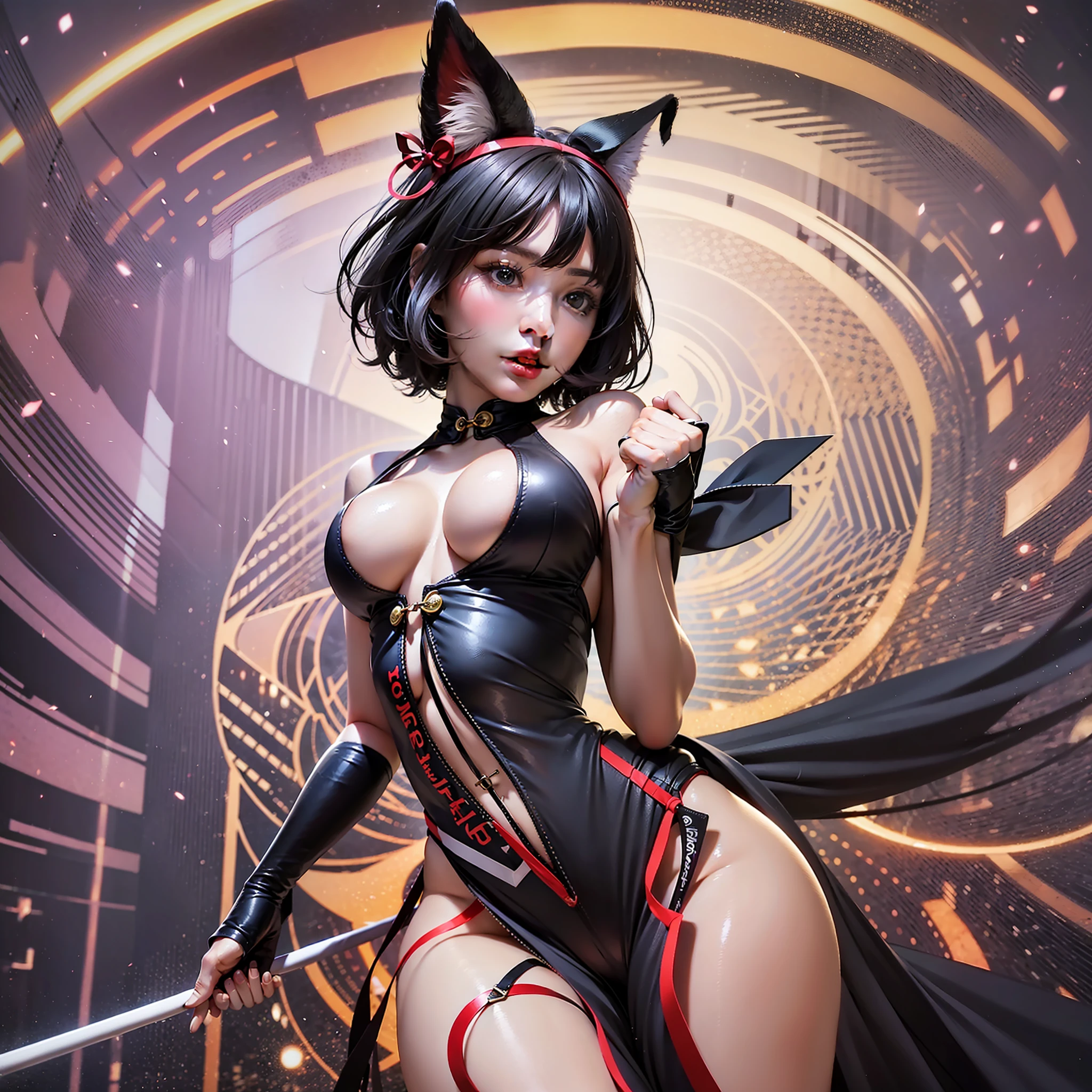 “4k,Magical Girl，Double tail，BLACK HAIR，ple short hair，all body，Perfect portrait，Perfect Figure，About to fall，Ribbon，sskirt，shuang"