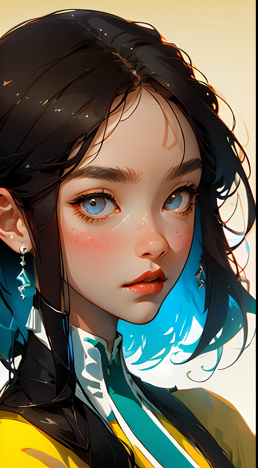 (Face close-up: 1.3), avatar close-up, Han woman, Han clothing, Han jewelry, trend, modern, yellow background, black and white fluorescent color, flat style, minimalism, flat illustration, Tsuruta Ichiro style,