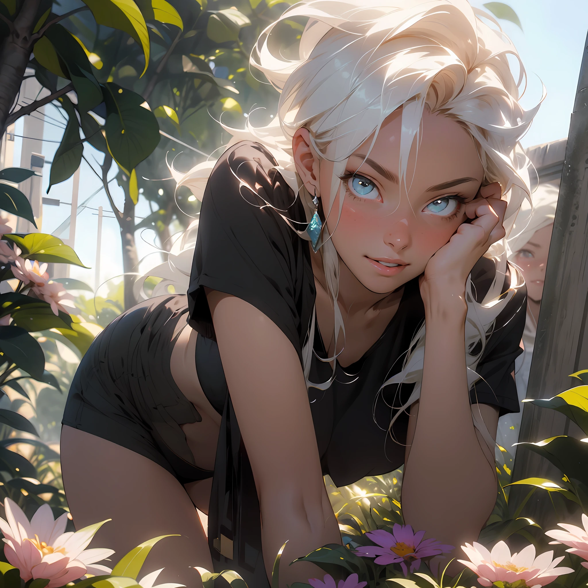 melancholy lighting, quiet, calm, brightness, masterpiece, best quality, 1girl, (JinxLol:1.2), (ultra photorealistic:1.3), (masterpiece:1.4), best quality, ((realistic)), high quality, ultra detailed, ((Real image)), ((realistic skin)), ((realistic face)),(illustration:1.05), (beautiful:1.05), (beautiful detailed eyes:1.05), (cinematic light:1.1), Full body, precise proportions, 18-year-old girl, skinny model lying on the grass, surrounding garden, tree shadow, GINGER BLONDIE hair fluttering in the wind, tulle, long legs, slightly open feet, buttocks, blush, shyness, collarbone, abdominals, double weave, beautiful and delicate face, fair skin, real skin, (face detail), pores, super high resolution, 8k, parameters Best quality, masterpiece, super high resolution, (Realistic 2.0), More details, detailed skin, transparent RED panties, wide smile, white teeth, GINGER BLONDIE hair voluminous, perfect and well designed eyes, girlfriend, beautiful, beautiful, flowers, studio lighting