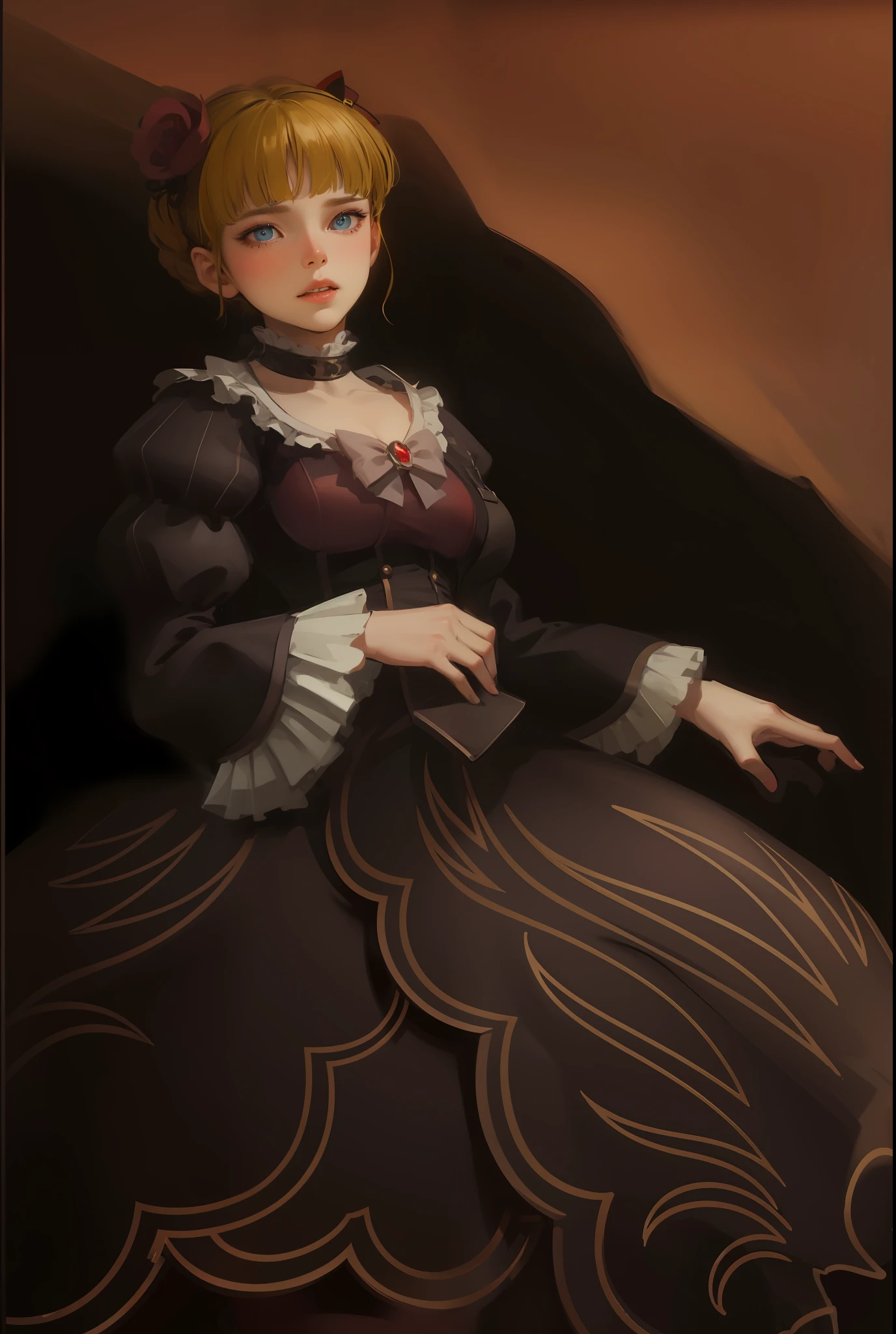 best quarity，super high res，Meisterwerk，solo，Detailed face，photorealistic, realistic face， 
（HDR：1.4）， Dramatic， complex background，
crazy detail， Complicated Detail， Hyper Detail， Soft Cinematic Light， exposure blending， HDR ，Intense light and shadow，beatrice(umineko)，Glowing blue eyes，blushed，Huge Tits，Indecent expressions。