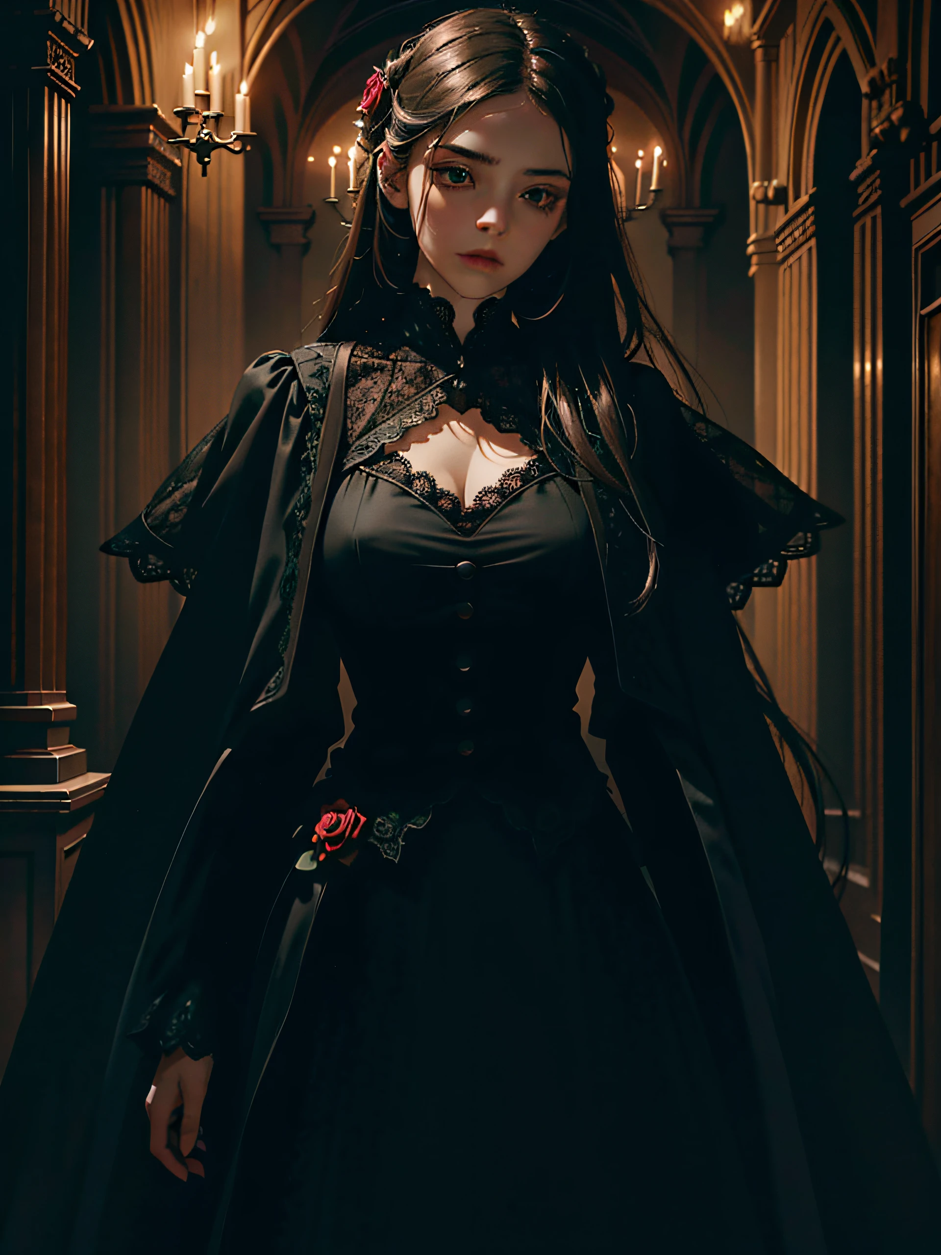 Official Art, Unity 8k wallpaper, super detailed, beautiful, beautiful, masterpiece, best quality,
darkness, atmosphere, mystery, romanticism, creepy, literature, art, fashion, victorian, decoration, intricacies, ironwork, lace, contemplation, emotional depth, supernatural,
1 girl, solo, neck, bust composition