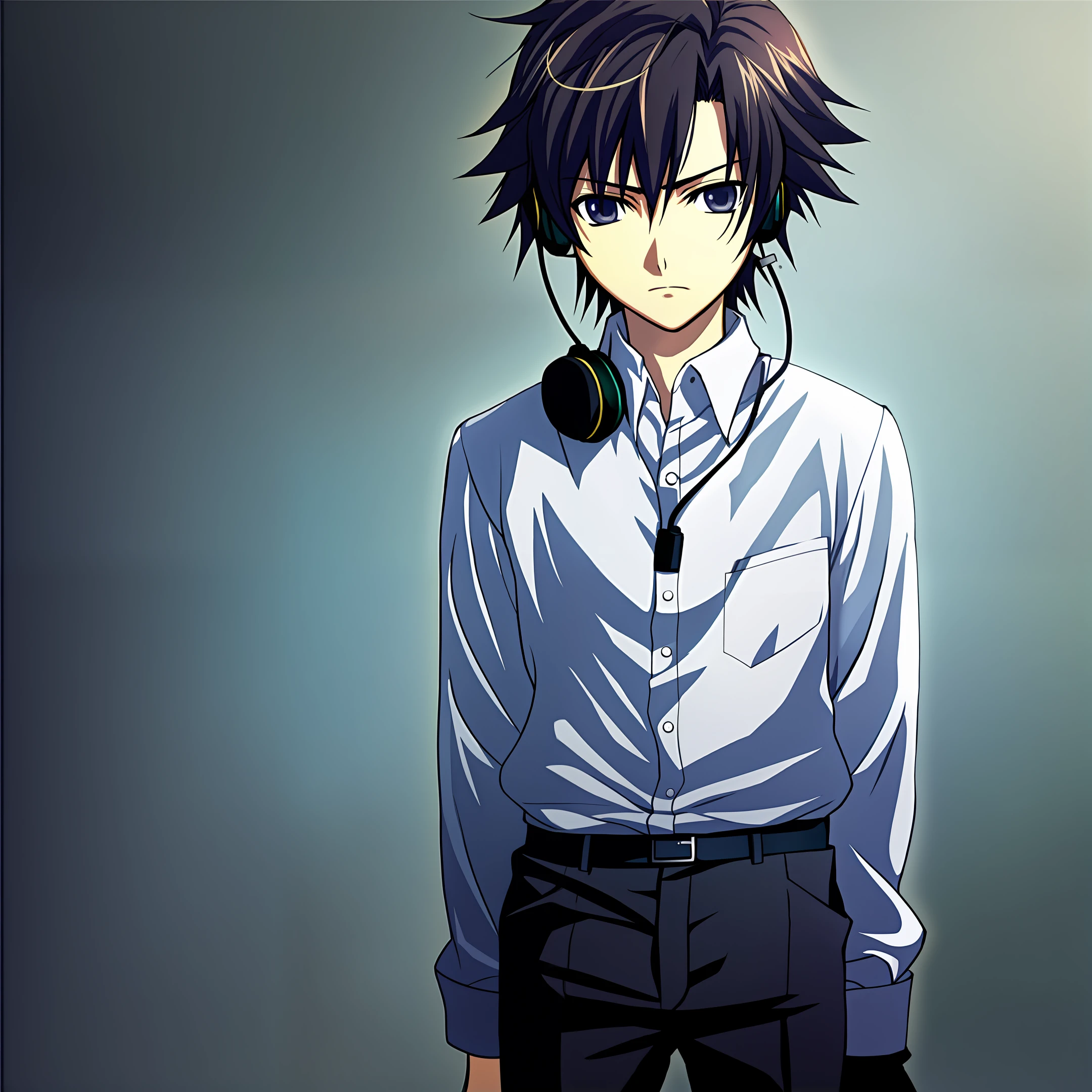 (highest quality) Makoto Yuki, alone, headphones, reflective, depressed neutral gaze