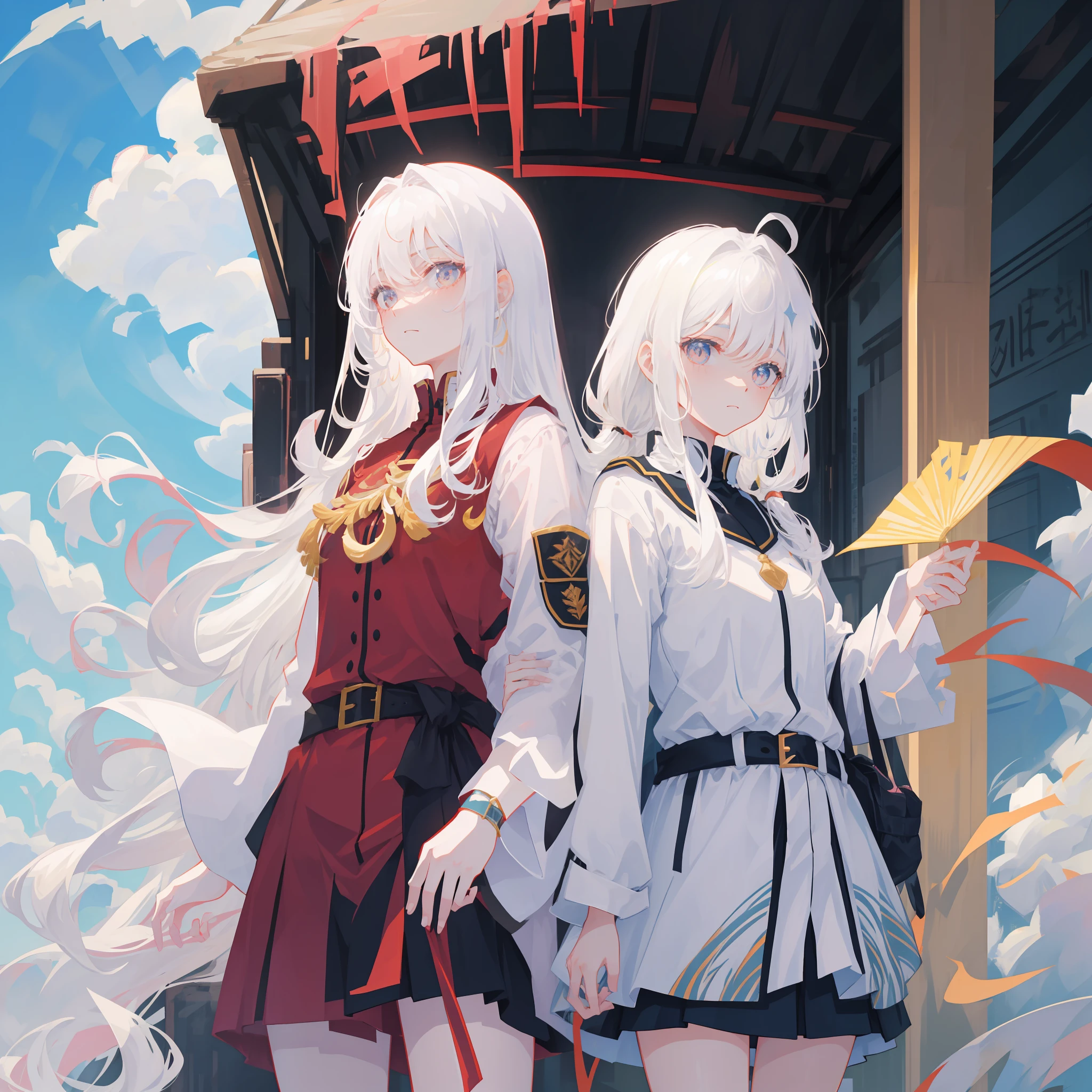 anime - style image of a woman with long white hair and a red uniform, inspired by Li Chevalier, white haired deity, tifa lockhart with white hair, white haired, with white long hair, with long white hair, beautiful androgynous prince, smooth anime cg art, white-haired, perfect white haired girl, girl with white hair