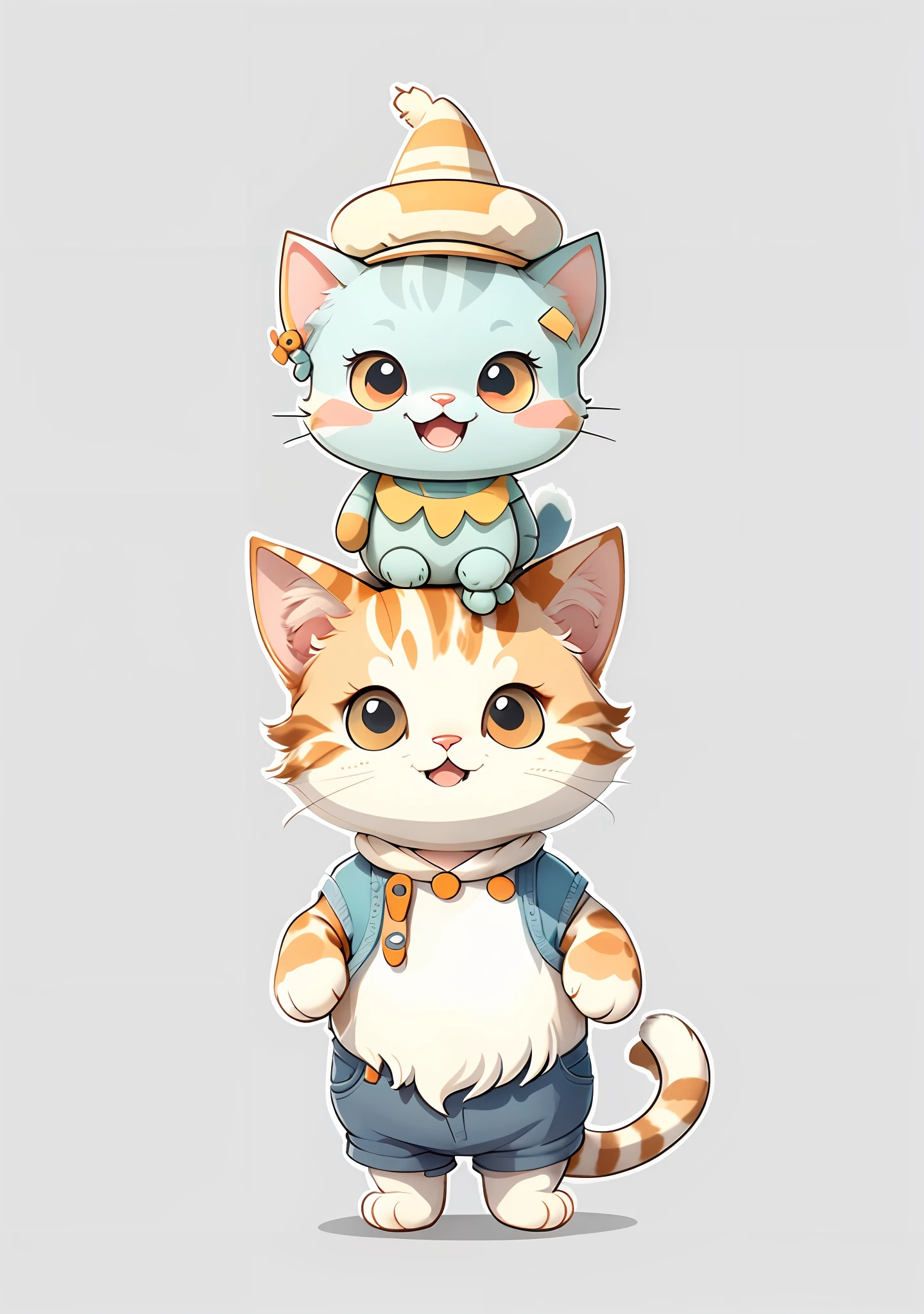 A cute cartoon cat，Very characterful，Strange figure，Sorrisos，There is a small hat on the head，simple line art，Animal characters，simple line art，Outline sketch，intense line art，Lineart ，outline art，cute character，By the character of the character