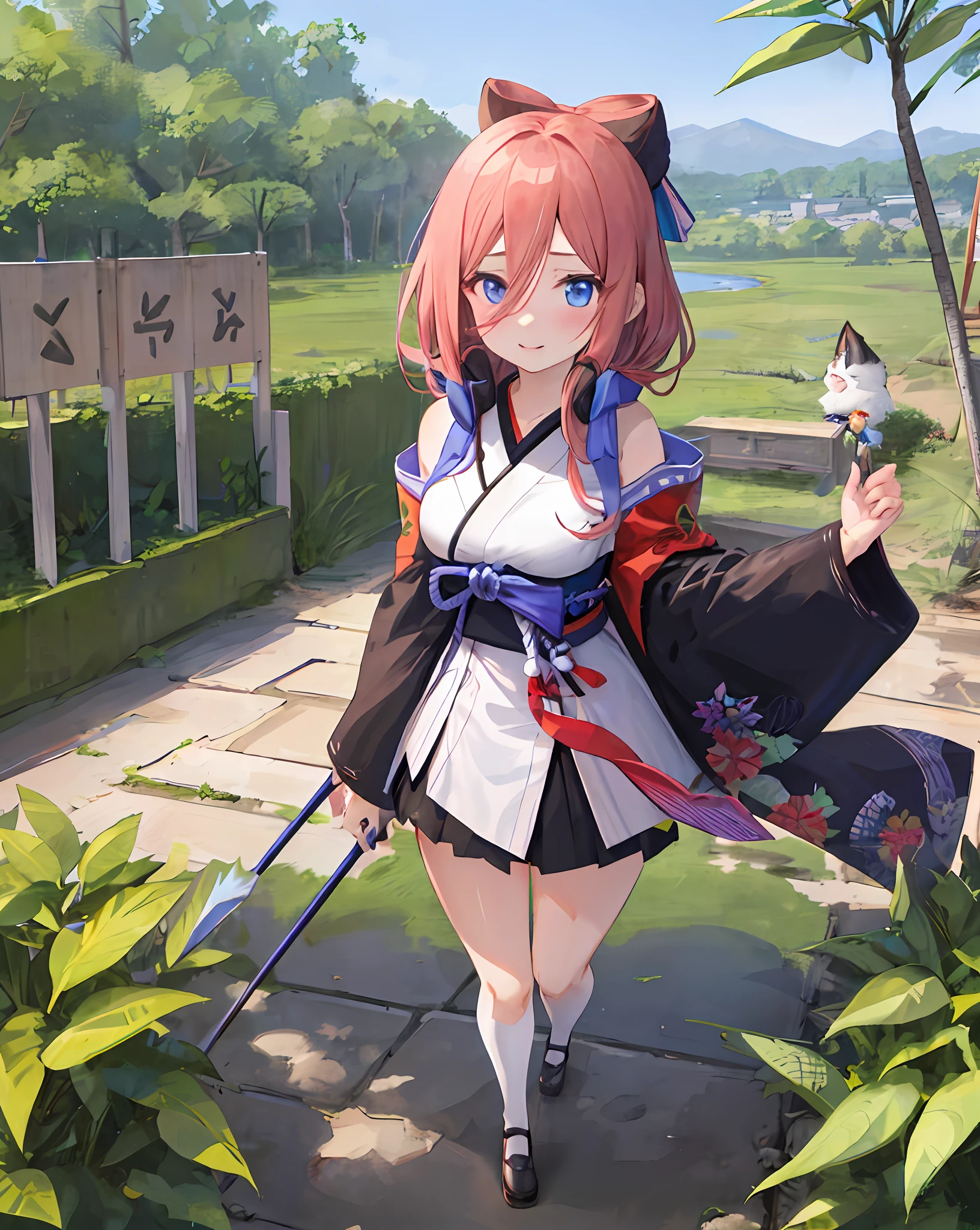 Anime girl in blue kimonocolor costume standing in the flowering bamboo forest, anime lush john 8k woods, en un kimono azul, sakura kinomoto, best anime 4k konachan wallpaper, en kimono azul, seductora chica de anime, hermosa chica de anime, sakura petals around her, Anime CG soft art, Hikari, Hermosa mujer anime, Hermosa y seductora mujer de anime, in a bamboo forest