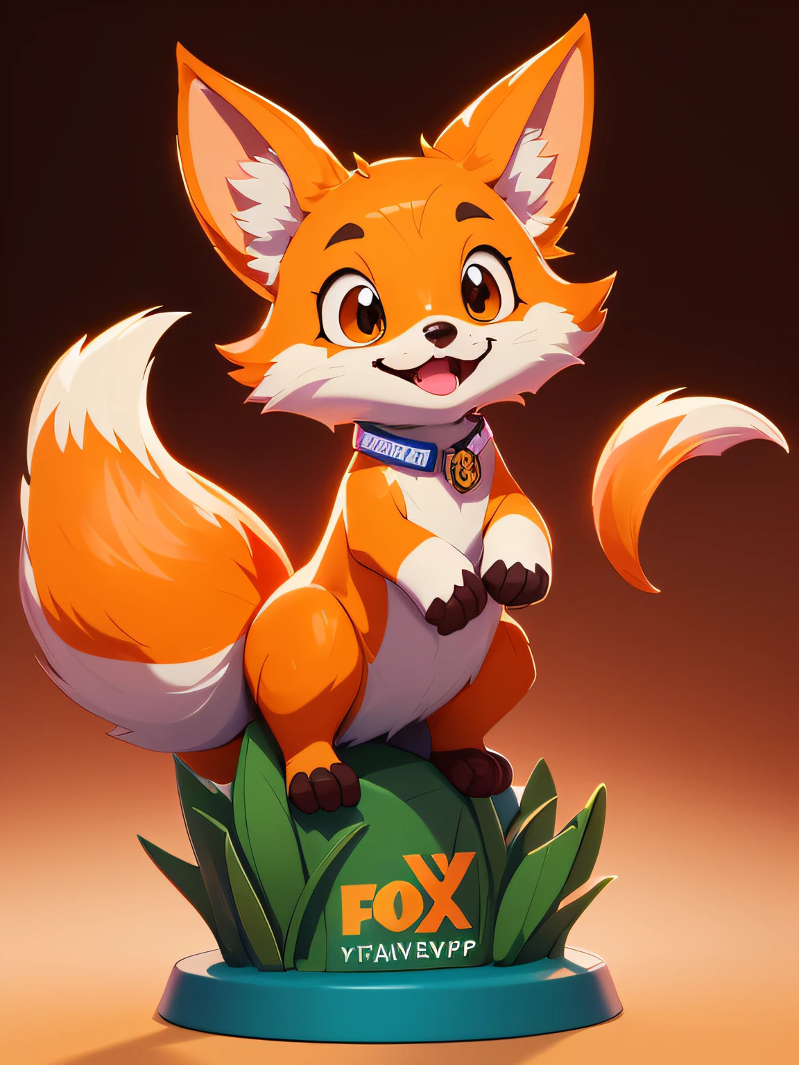 small and cute，Fox figure in half sleeves，Jump up and have fun Biye，Hold the trophy in your right hand，Soft and smooth lighting，soft pastel colors，Hand drawn illustration，120mm 镜头，Polygon trend，orange background，centerd