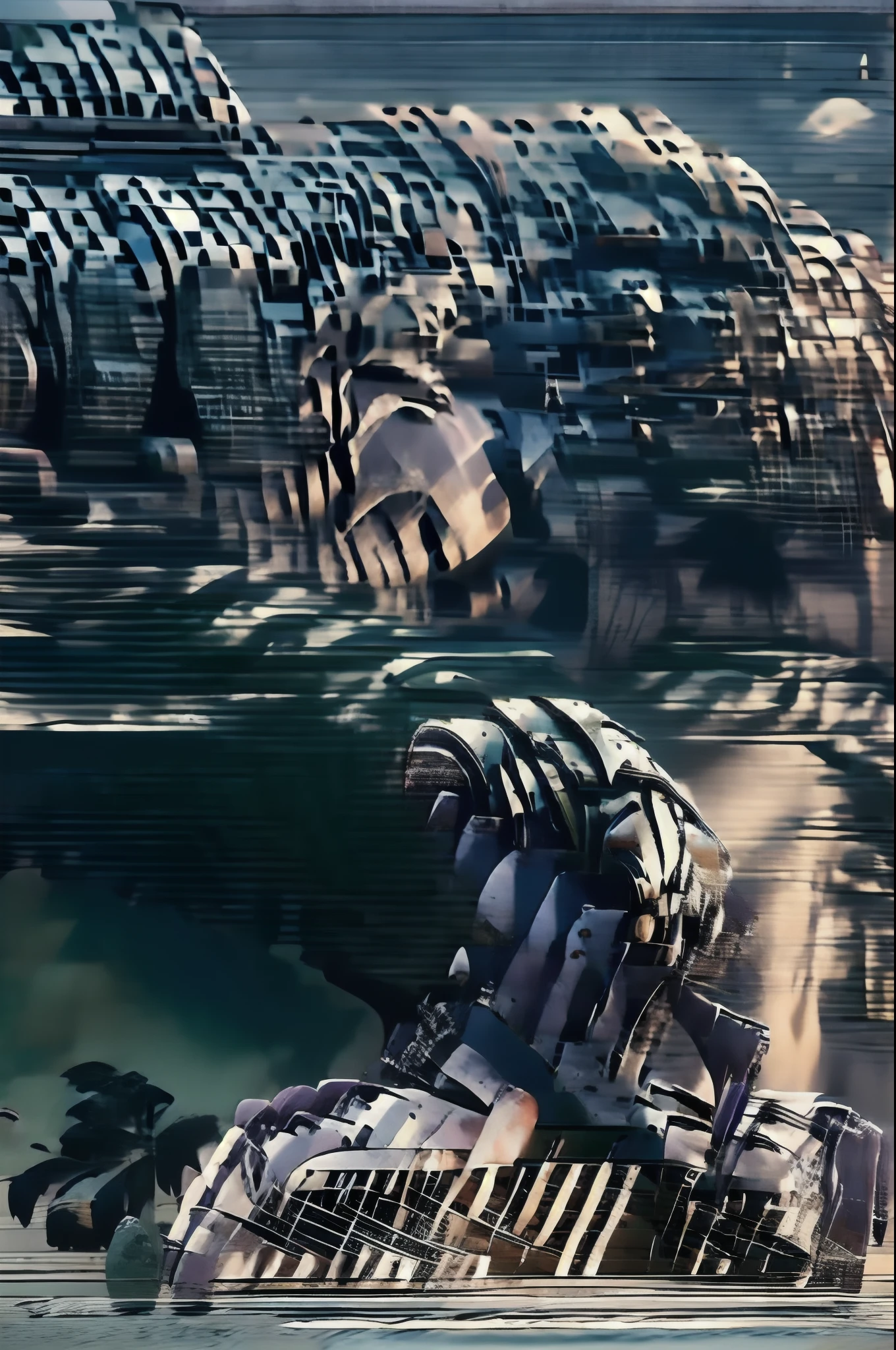 Cyborg woman in black dress sitting on the side of the road, gorgeous young Korean cyborg woman, mechanical shoulder blade, (mechanical body), mechanical arm, manipulator, white mechanical leg, mechanical stomach, smile, two legs one in front of the other, left leg kneeling on the ground with one leg,