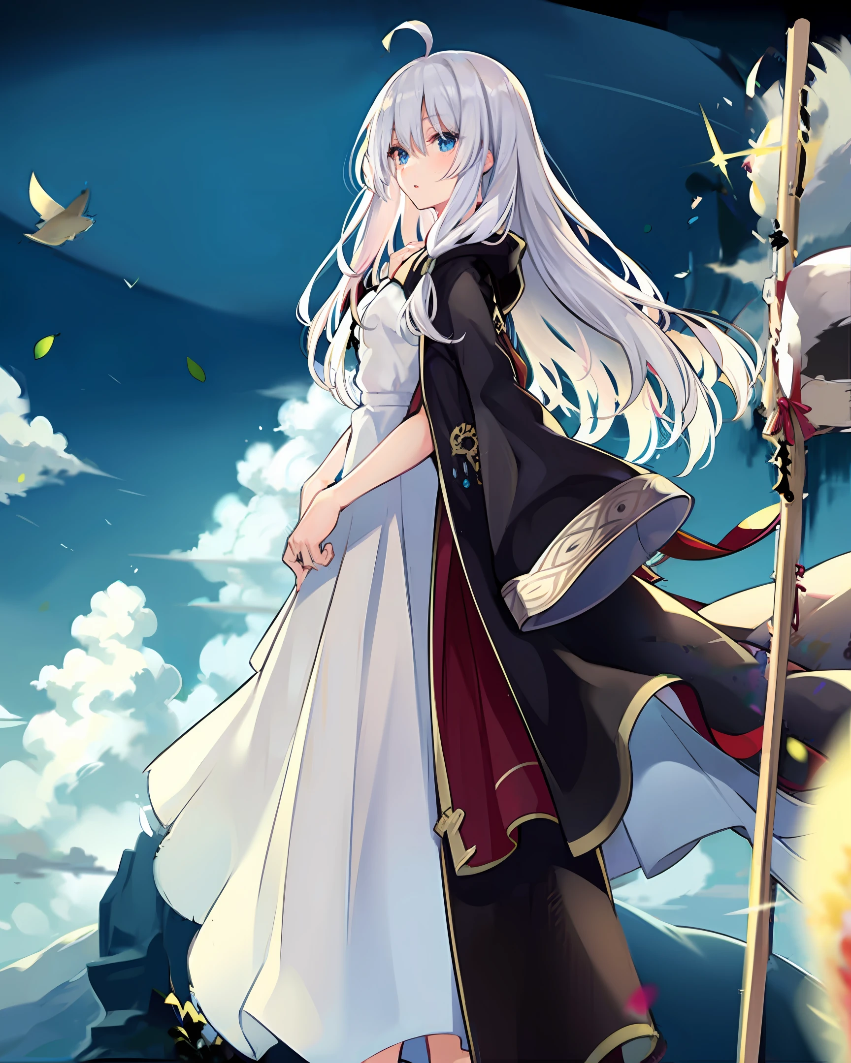 White-haired anime standing painting