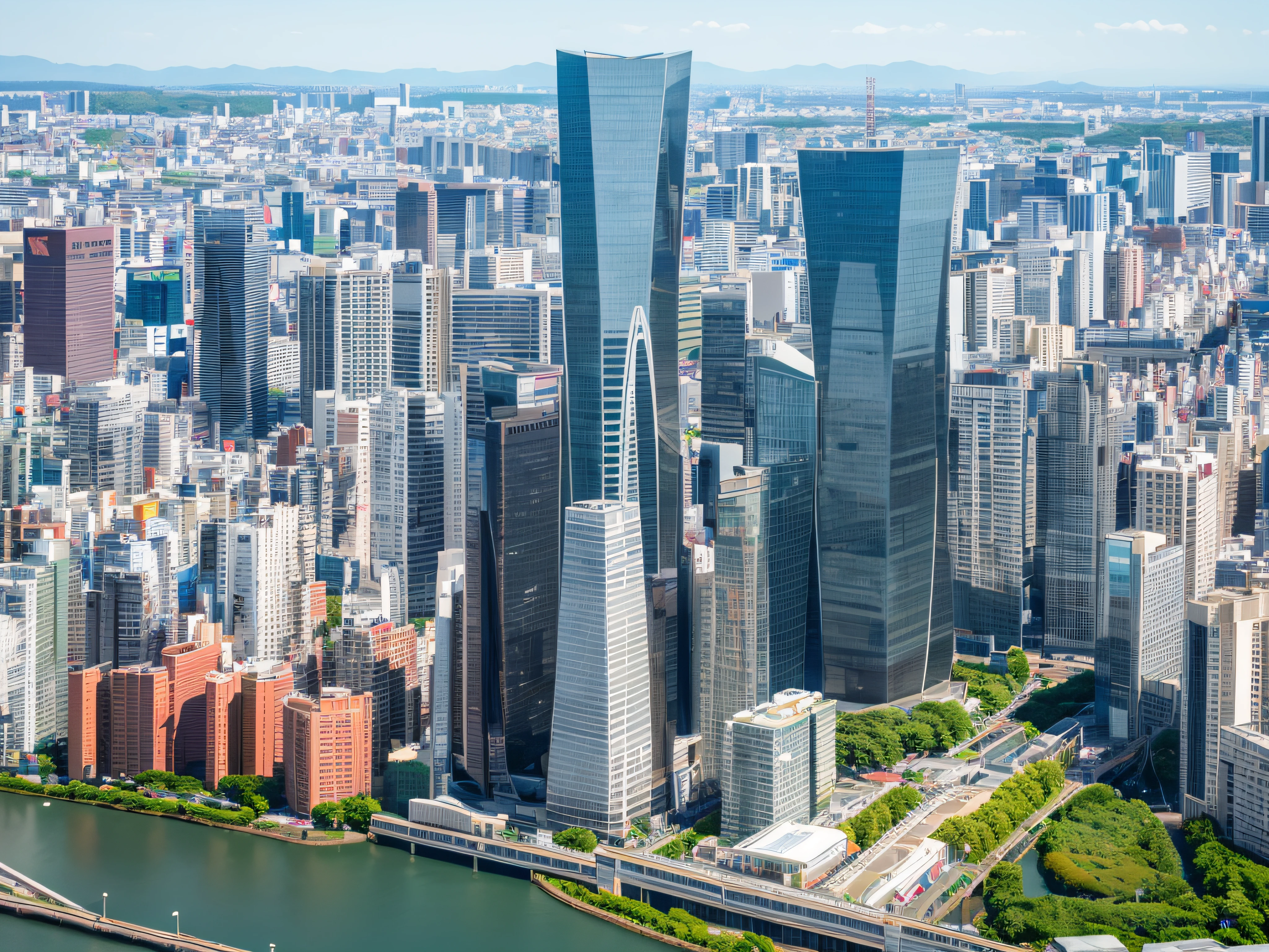 buildings in a city with a river and a boat in the water, tokyo prefecture, tokyo city in the background, Surrounding the city, tokyo city, skyline showing, japanese downtown, shinkai, osaka skyline background, tokio, tokyo in the background, kanagawa prefecture, tall buildings on the sides, japanese city, building along a river, tokyo japan