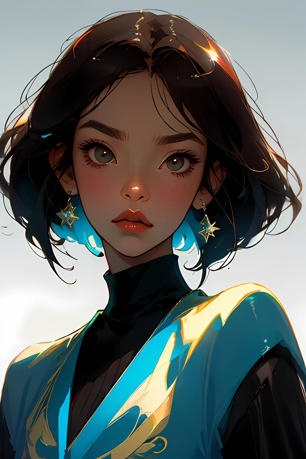 Close-up of avatar,black turtleneck,with short black hair,Sophisticated and minimalist accessories,High cooling temperament,Urban men,Warm shimmer background,flat style,Maximalism,flat illustration(Important vocabulary)(Important vocabulary)(Important vocabulary),Ichiro Tsuruta style,Cinematic texture