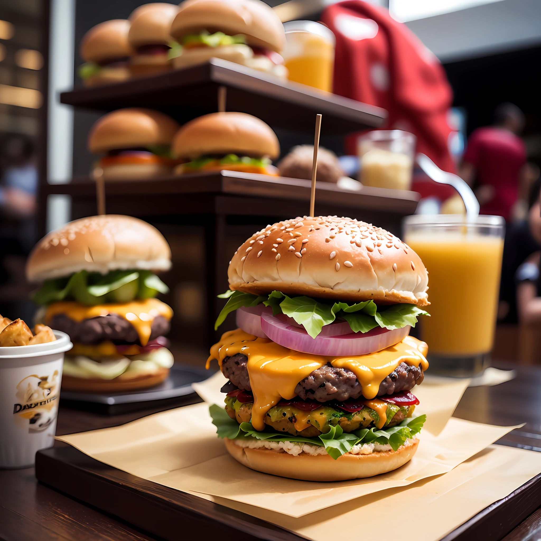 hamburguer, delicioso, realista, queijo derretendo nas bordas --auto