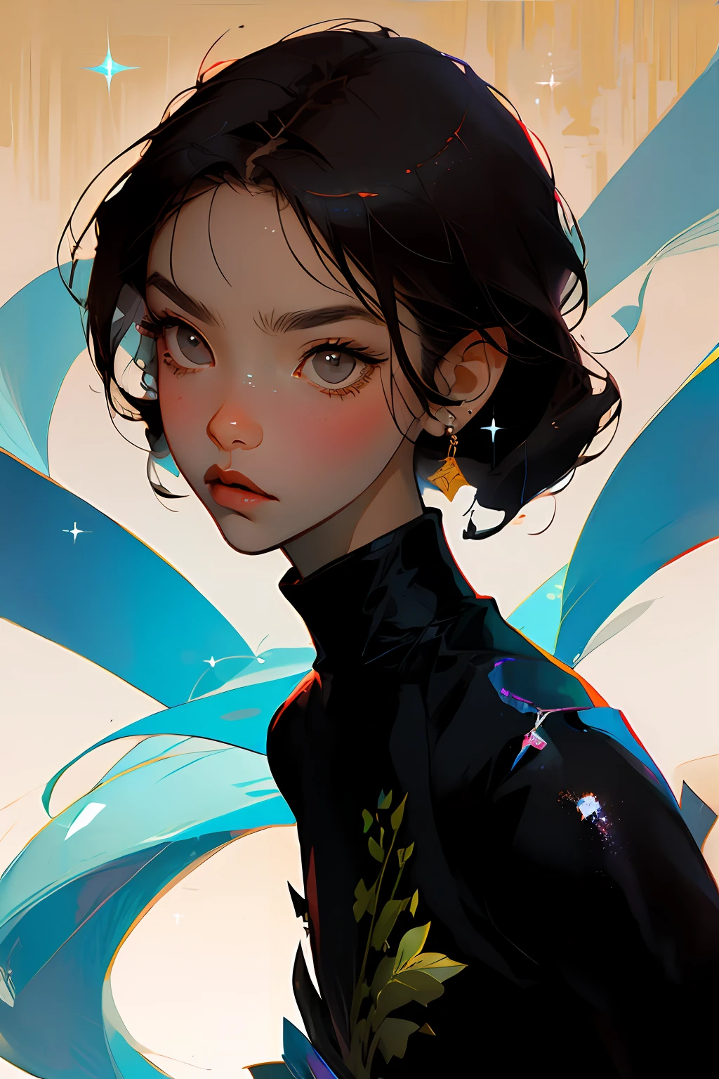 Close-up of avatar,black turtleneck,with short black hair,Sophisticated and minimalist accessories,High cooling temperament,Urban men,Warm shimmer background,flat style,Maximalism,flat illustration（Important vocabulary）（Important vocabulary）（Important vocabulary）,Ichiro Tsuruta style,Cinematic texture