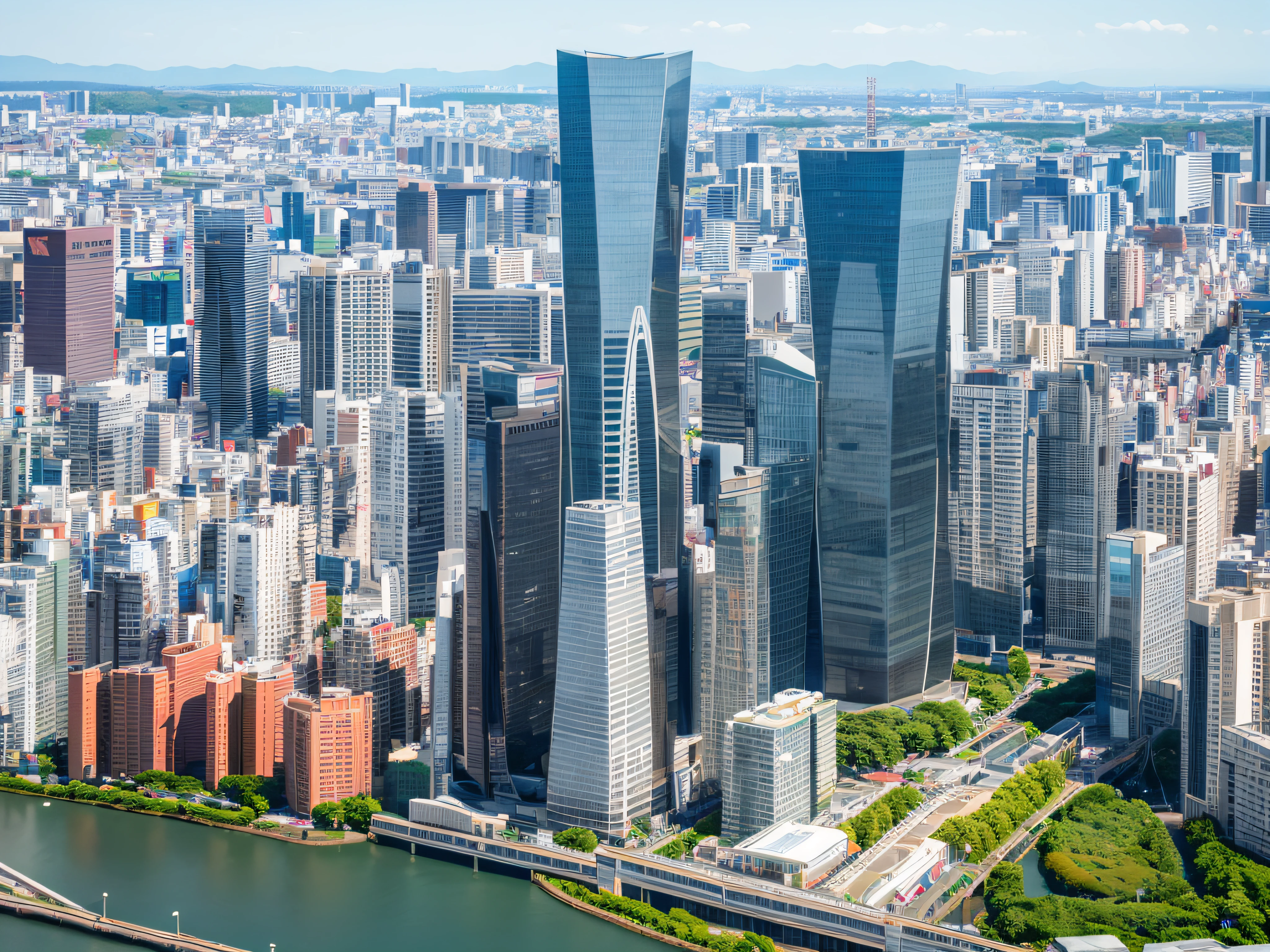 buildings in a city with a river and a boat in the water, tokyo prefecture, tokyo city in the background, Surrounding the city, tokyo city, skyline showing, japanese downtown, shinkai, osaka skyline background, tokio, tokyo in the background, kanagawa prefecture, tall buildings on the sides, japanese city, building along a river, tokyo japan