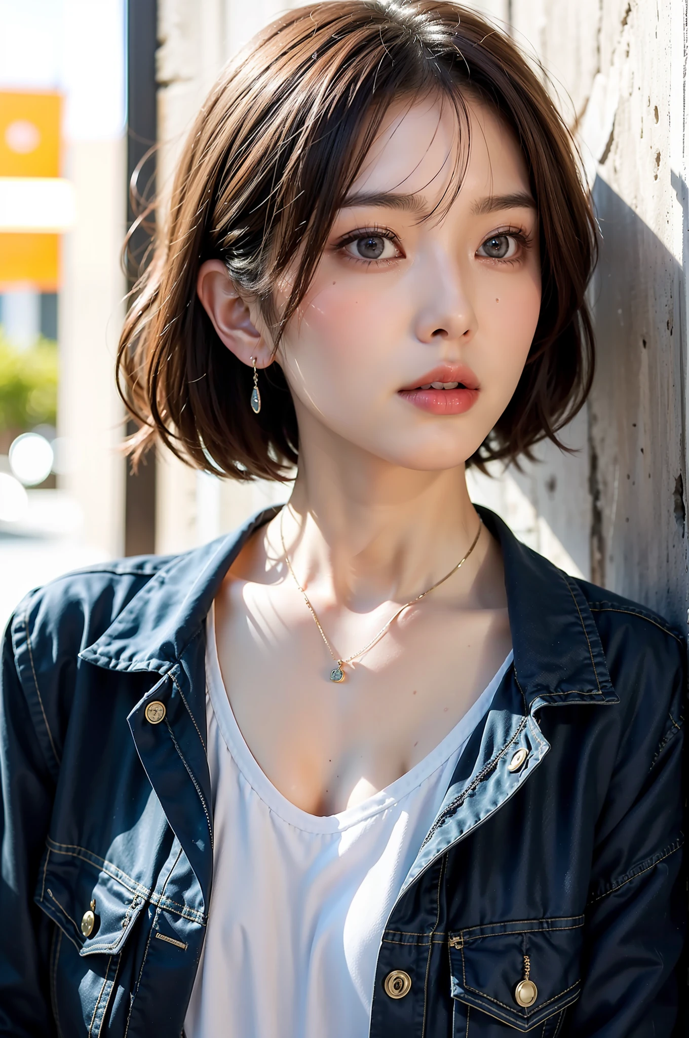 Best Quality, Master peace, Ultra high Resolution, (Realistic、、、、: 1.4), Original Photo, (True Skin Texture: 1.3), (Film Grain: 1.3), Panorama, Portrait, Very Wide Lens, narrow waists, Denim Lens, (In the Dark, Deep Shadows, Low profile, Cold Light,) Night, Close-up, teardrops,ple short hair、the neck is long、Put your ears out、bangs、big Eyes、Light-colored eyes、inside the house, dust, tyndall effects,(expression), sitting, (against the wall), (looking awdown), nervousness, teardrops,嬉しそうに微笑む
1 girl, beautiful detail eyes and face, white jabot, pink dark V, BROWN EYES,