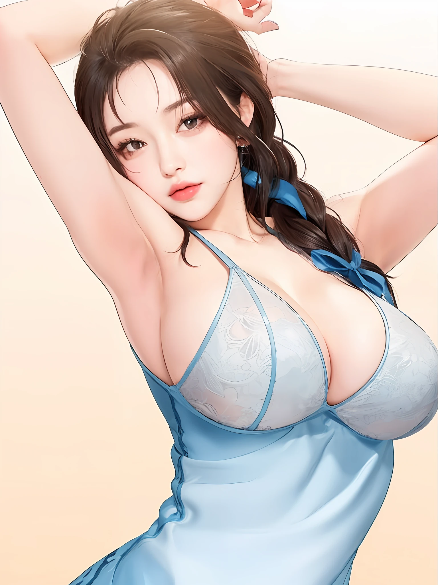 a close up of a woman in a blue dress with a big breast, seductive girl, beautiful alluring woman, oppai, [ 4 k digital art ]!!, beautiful woman, attractive girl, seductive tifa lockhart portrait, beautiful alluring teen, beautiful girl, chun li, oppai proportions, tifa lockhart