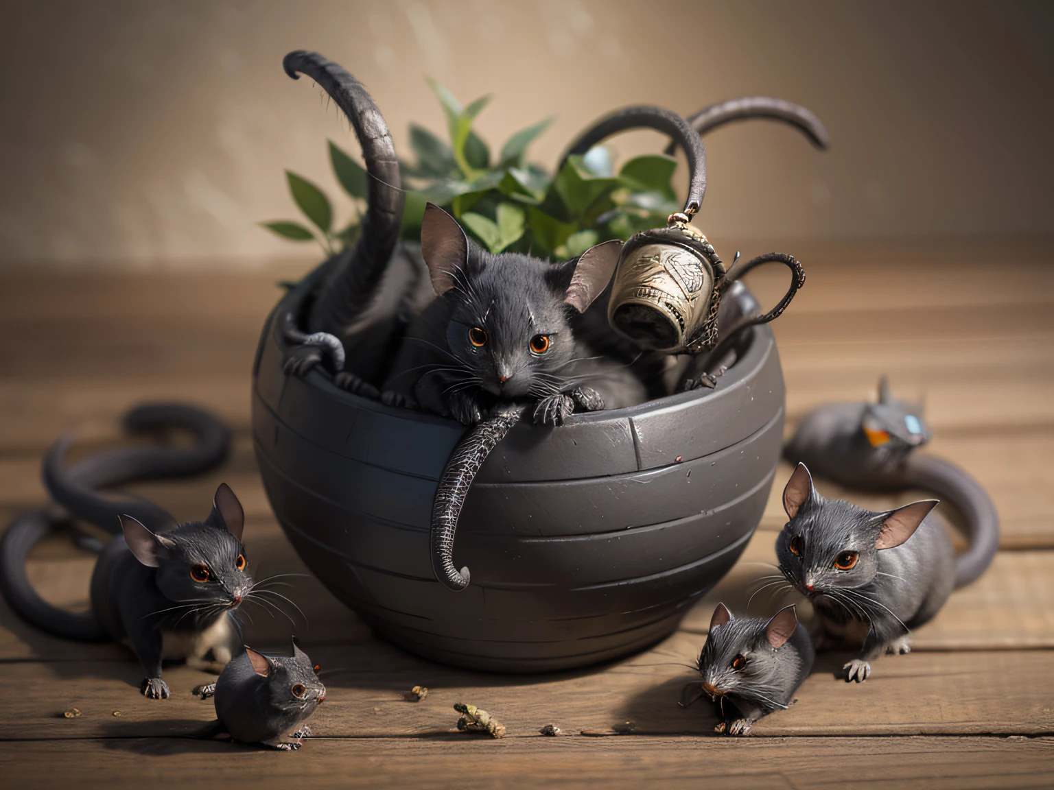 （Dimly lit room，A black ancient clay pot，There is an intricate gluttonous pattern on it，At night, the altars of the countryside are placed：1.9）（A group of people carrying a full load of snakes、??????、Basket of mice and ants） ：1.8）（A curious look on his face：1.8）（Throw the creature into a clay pot：1.9）（A sinister ritual is taking place：1.9）