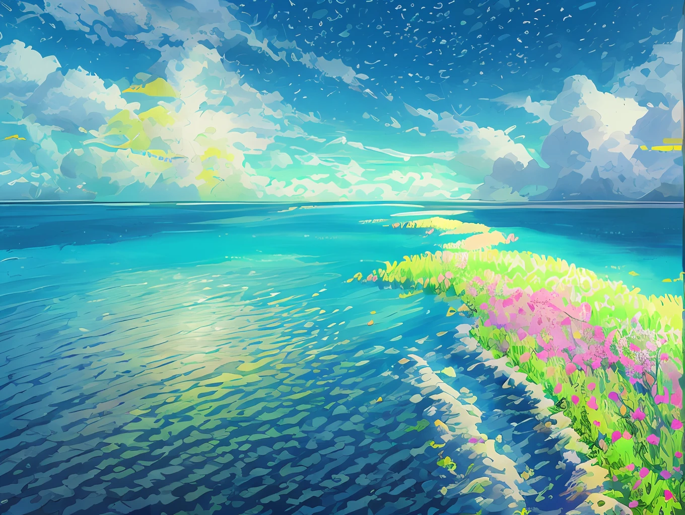 Masterpiece, best quality, high quality, white clouds, turquoise background, blue sky and white clouds, clear sky, complex, pastel colors, watercolor, Makoto Shinkai, extremely detailed CG unity 8k wallpaper, bokeh, depth of field, HDR, bloom, chromatic aberration, realism, very detailed, artstation trend, CGsociety trend, complex, high detail, dramatic, midjourney art