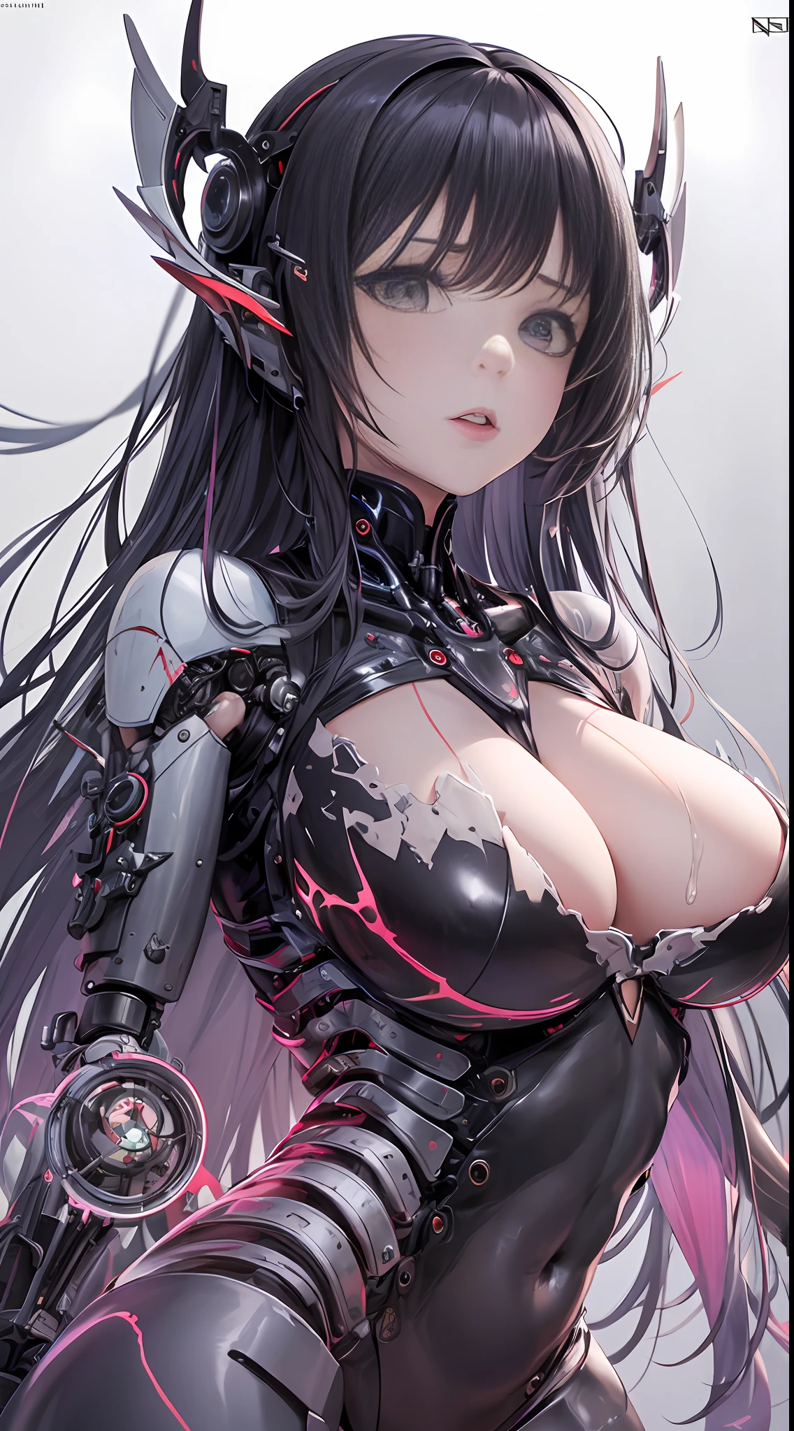 (Masterpiece、,topquality,best qualit,official arts,Beautiful and indulgent:1.2),(1个女孩:1.3),Very Detail,colourful,Supreme detail((is super detailed)),(highly detailed CG illustrations),(Very refined and beautiful)),(Huge robot background)(from front),(all body),cinematic light,(((2个机器人女孩)),(angelic),(aura),solo,all body,(Mechanical joints:1.2),((mechanical limbs)),(The blood vessels are connected to the tube),(Mechanical vertebrae attach to the back), ((mechanical cervical spine attached to the neck)), Poker face, (Wires and cables are attached to the neck: 1.2), (Wires and cables are attached to the neck: 1.2), (character focus), (The lower body is integrated with the mechanism), (cum in tits), (titjib),(big tits),(tit shake)(a lot of tentacle insertion)(Sexual Equipment Man),(乳溝),(Large Tits) (laser),(bukkake),(cum in face),(,,),Science fiction, WHITE BACKGROUND, (Blood,,,,,,,: 1.5) --auto --s2