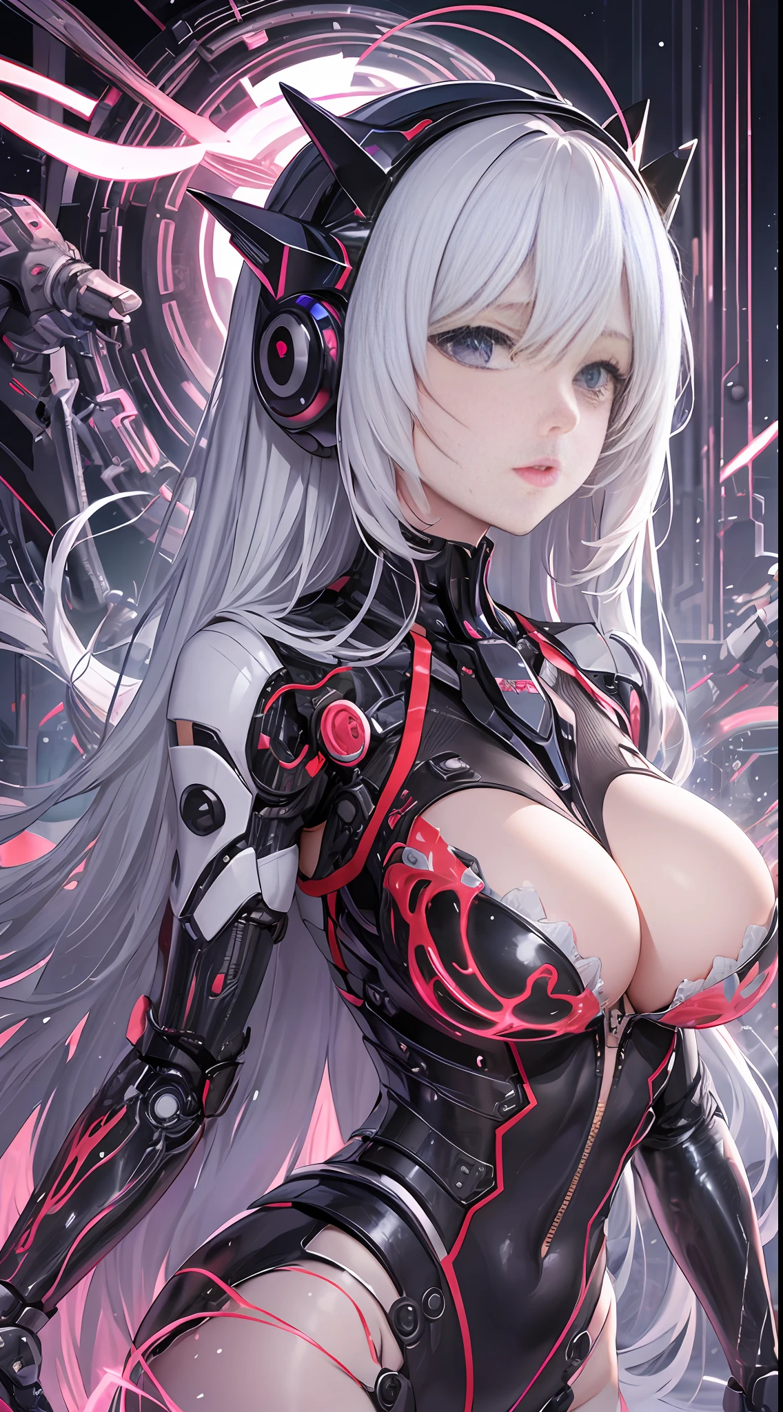 (Masterpiece、,topquality,best qualit,official arts,Beautiful and indulgent:1.2),(1个女孩:1.3),Very Detail,COLORFUL,Supreme detail((is super detailed)),(highly detailed CG illustrations),(Very refined and beautiful)),(Huge robot background)(from front),(all body),cinematic light,(((2个机器人女孩)),(angelic),(aura),solo,all body,(Mechanical joints:1.2),((mechanical limbs)),(The blood vessels are connected to the tube),(Mechanical vertebrae attach to the back), ((mechanical cervical spine attached to the neck)), Poker face, (Wires and cables are attached to the neck: 1.2), (Wires and cables are attached to the neck: 1.2), (character focus), (The lower body is integrated with the mechanism), (cum in tits), (titjib),(big tits),(tit shake)(a lot of tentacle insertion)(Sexual Equipment Man),(乳溝),(Large Tits) (laser),(bukkake),(乳頭),(cum in face),(,,),Science fiction novels, WHITE BACKGROUND, (Blood,,,,,,,,: 1.5) --auto --s2